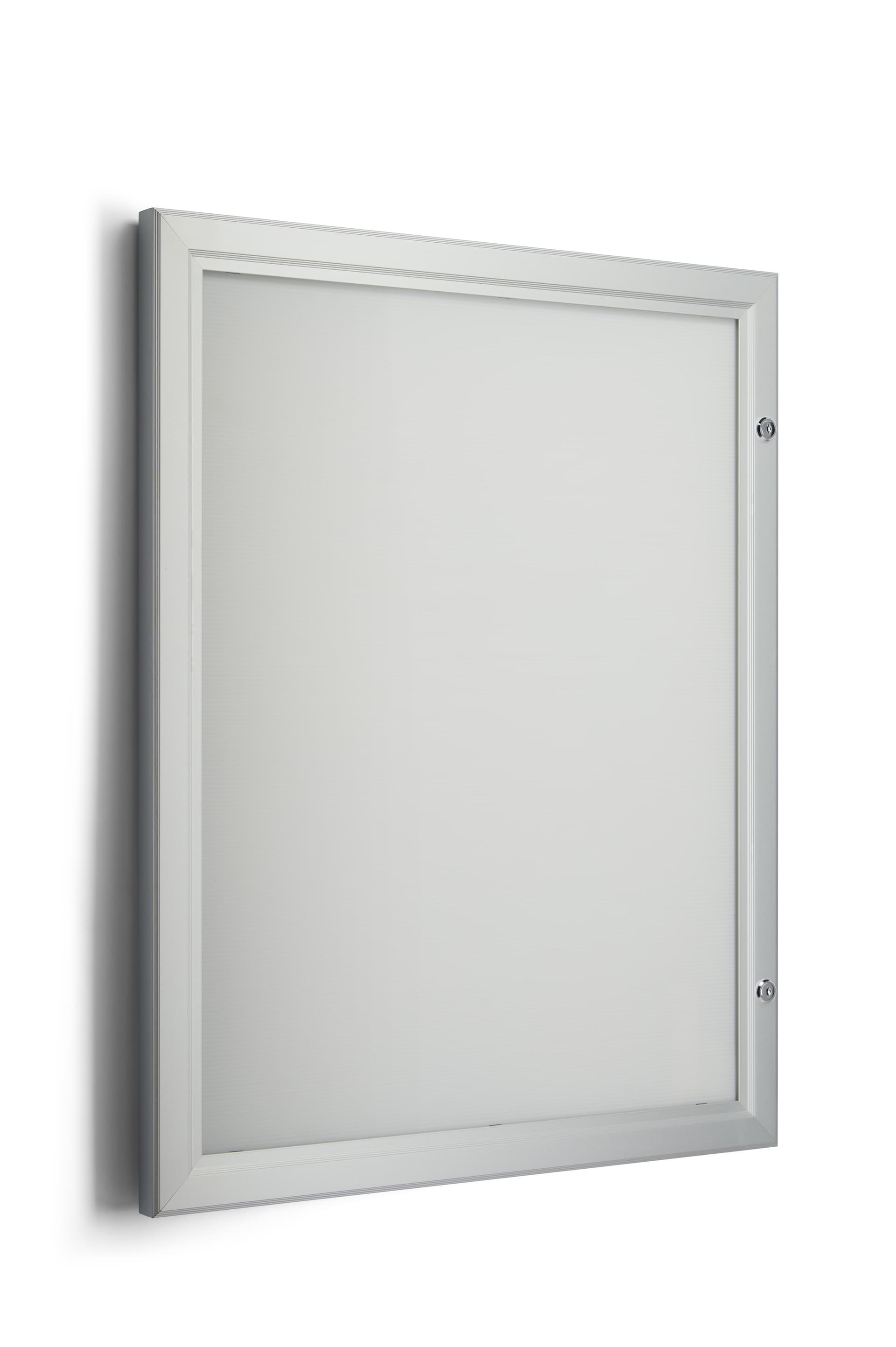 Locking poster board with two locks and keys