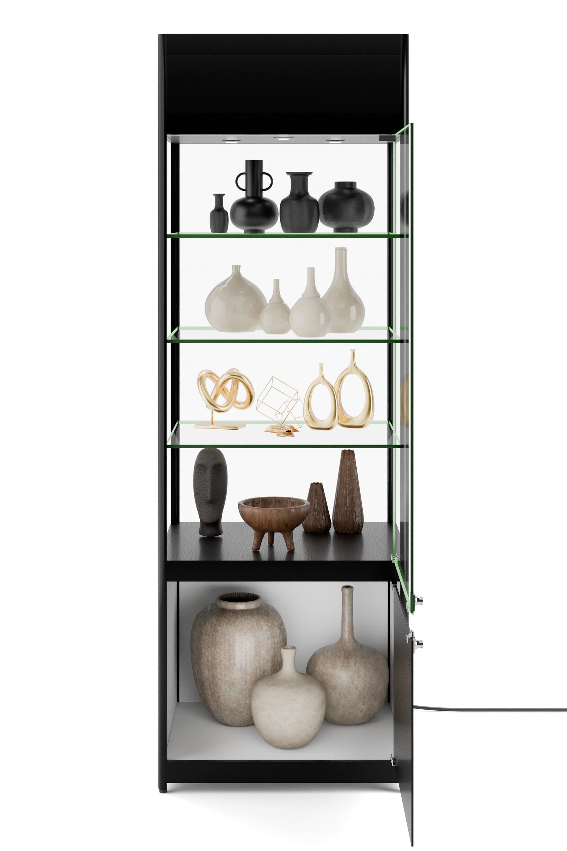 LED retail display tower with hinged door