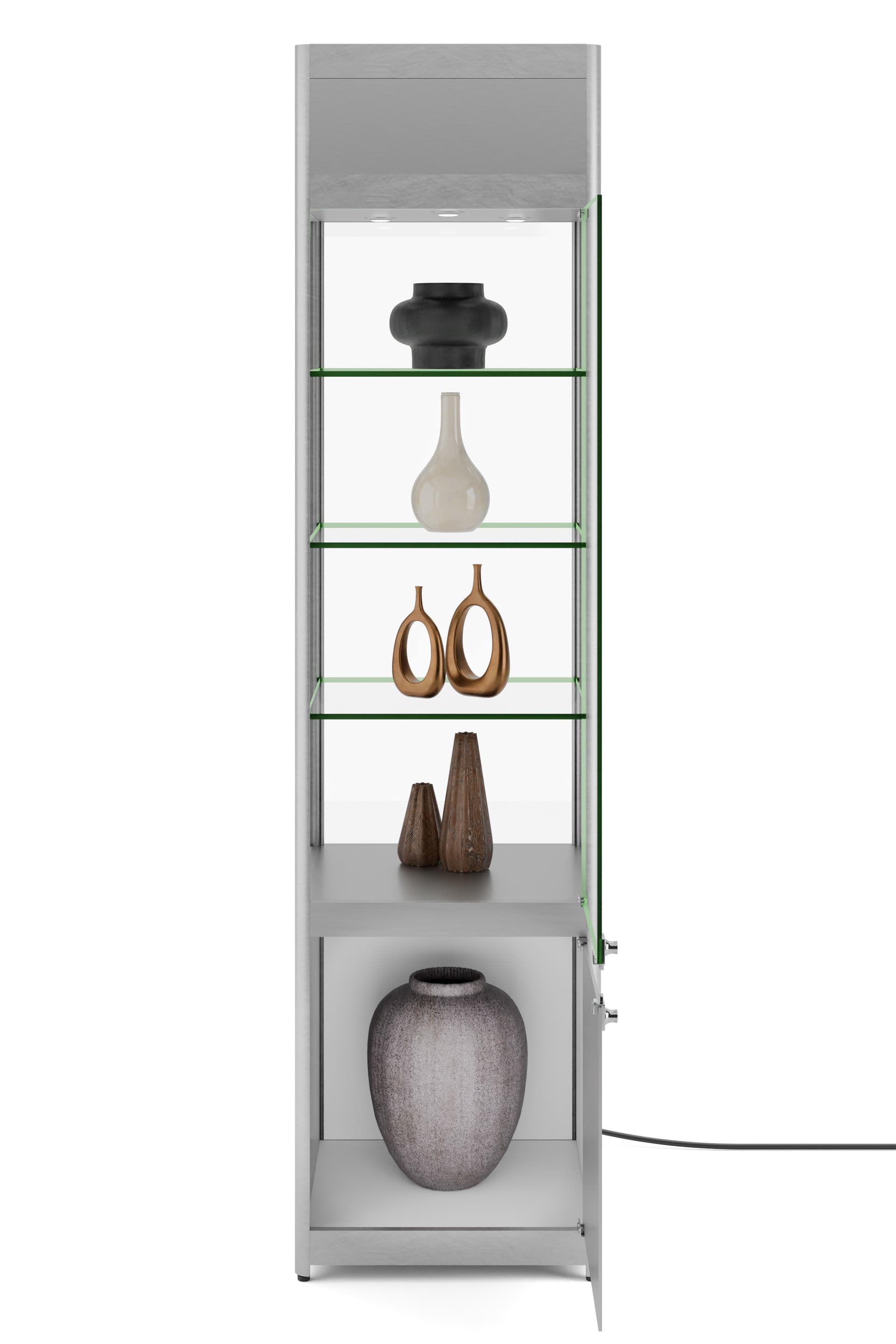 Light up retail tower with hinged door and locks