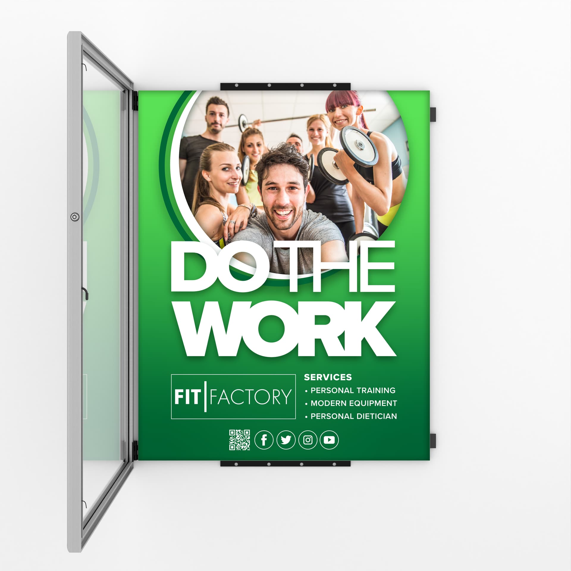 Locking poster frame with swing open door