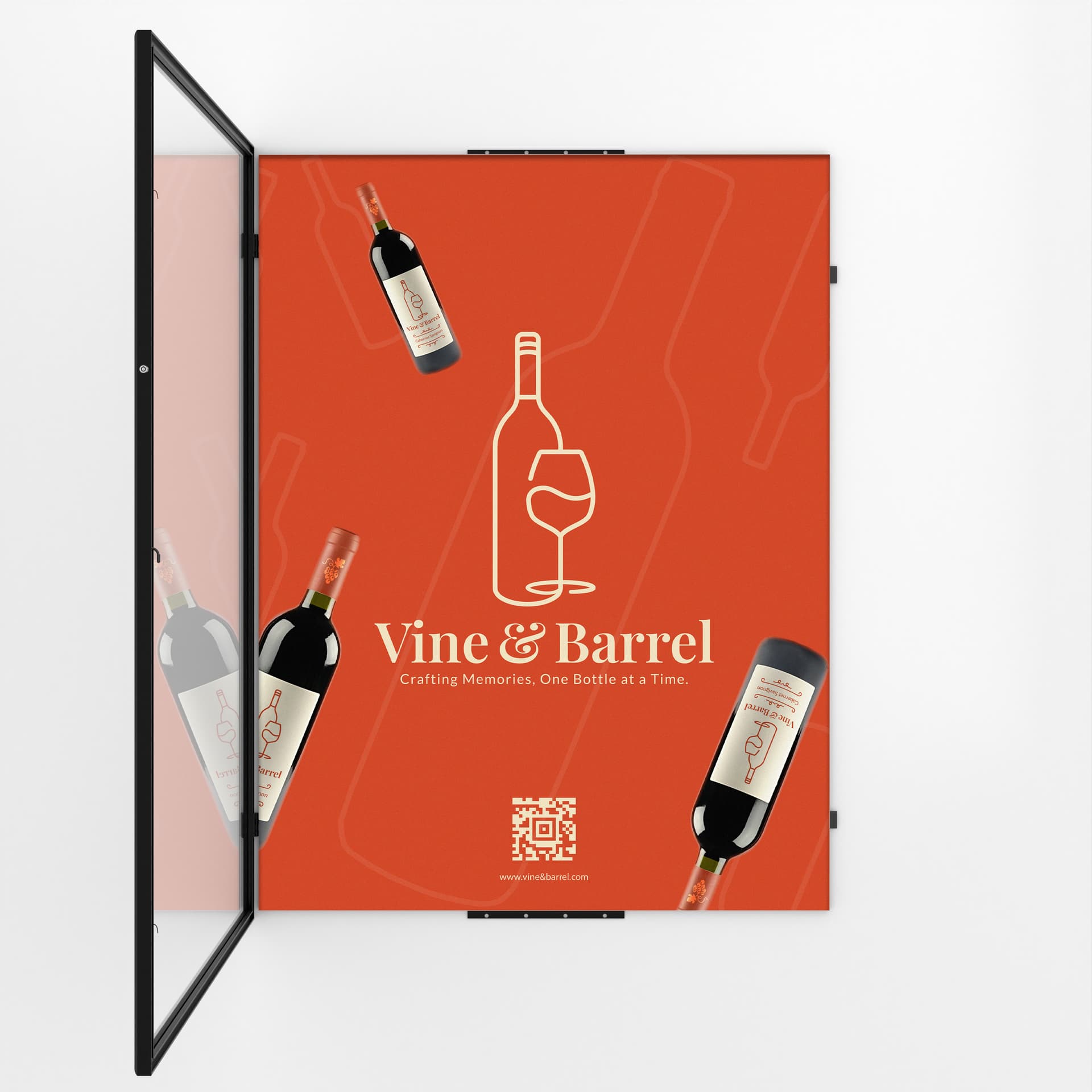 Black poster hanger with swing open door