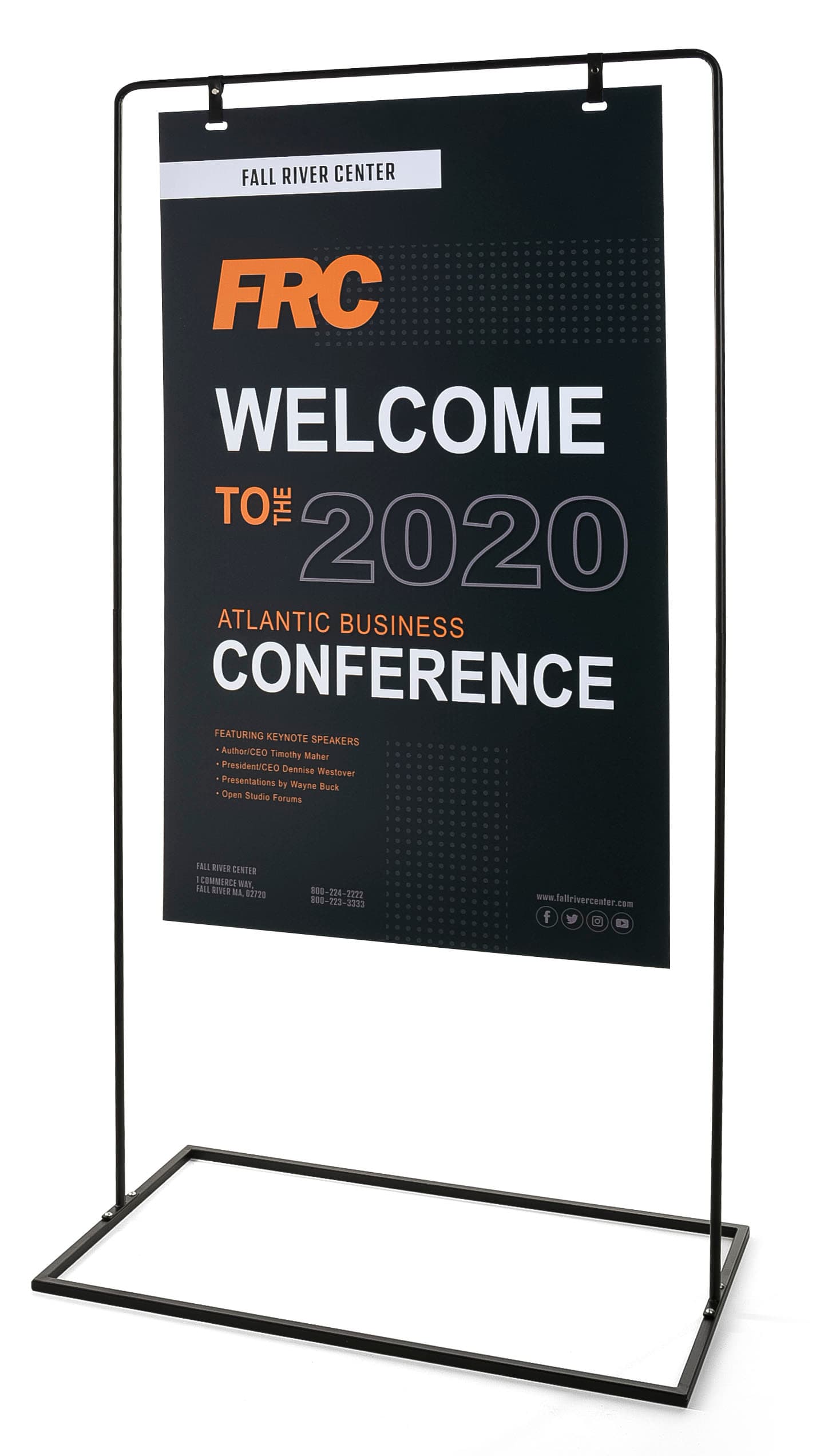 Minimal hanging signage stand with floor standing design