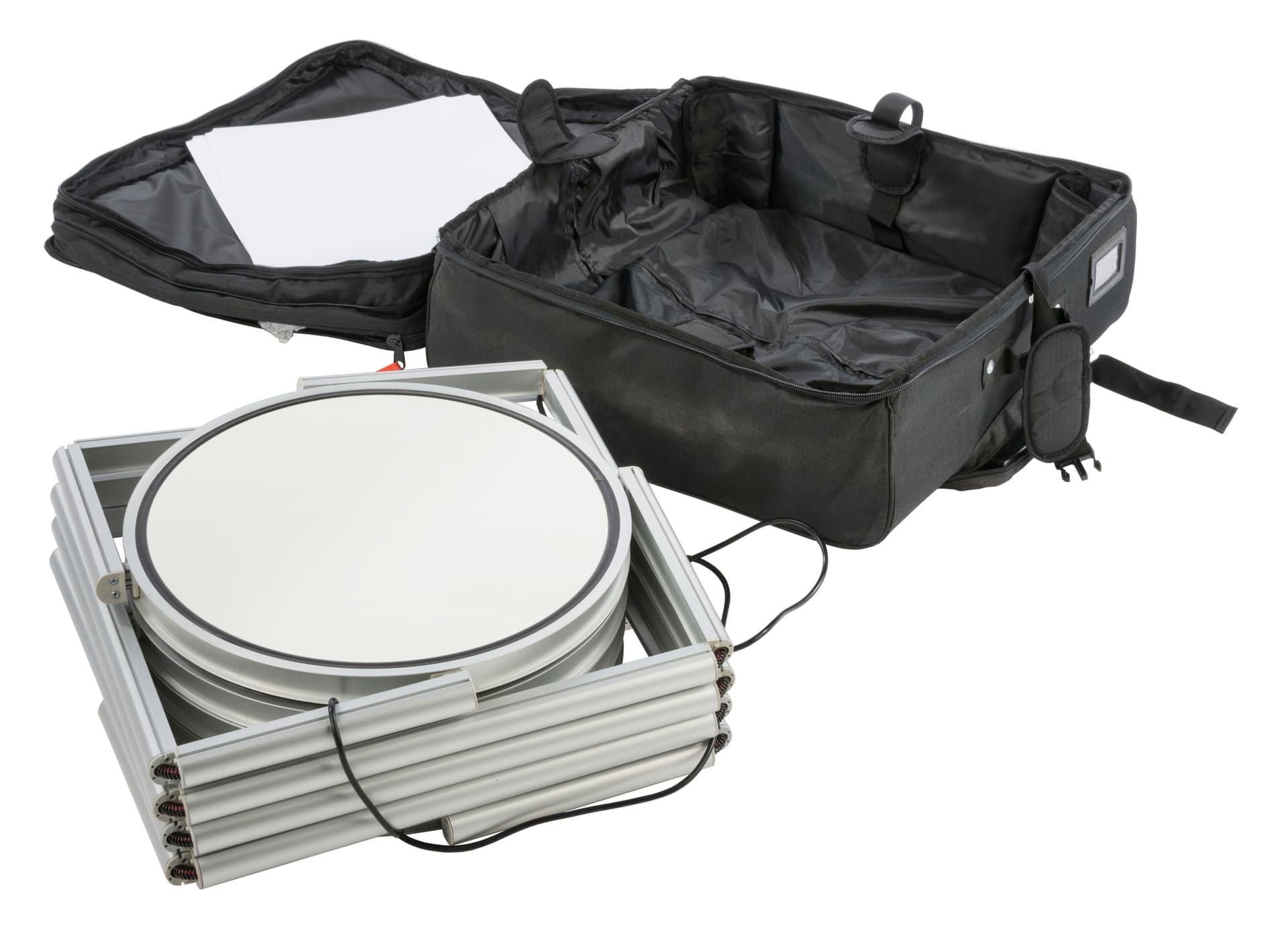 Pirouet portable collapsible showcase with compact design