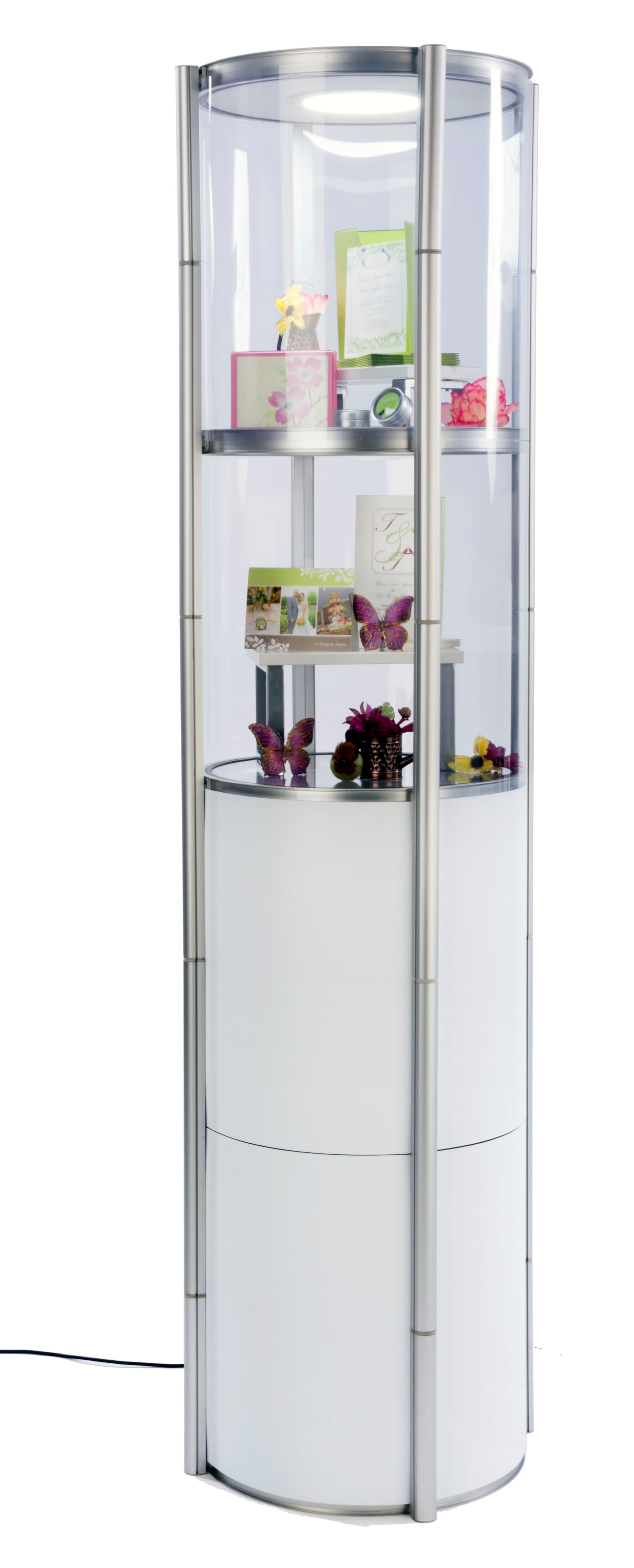 Pirouet portable collapsible showcase with aluminum posts
