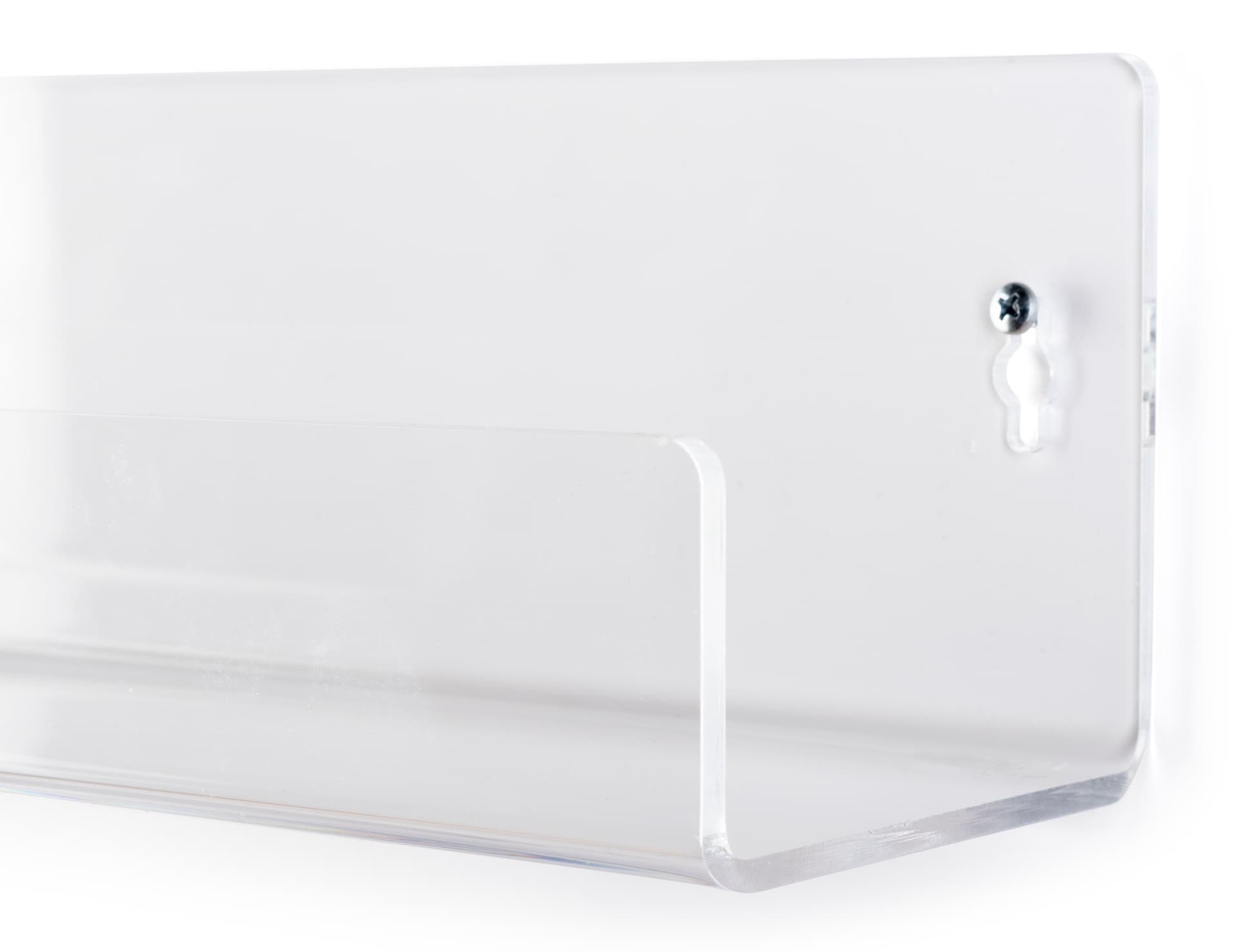 Transparent wall mounted acrylic shelves with 2 inch ledge rail 