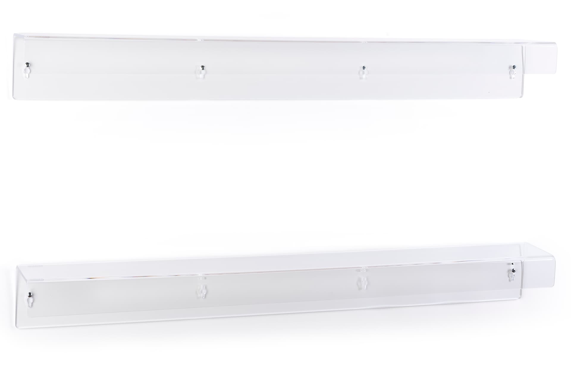 Clear acrylic shelves with j-shaped design 