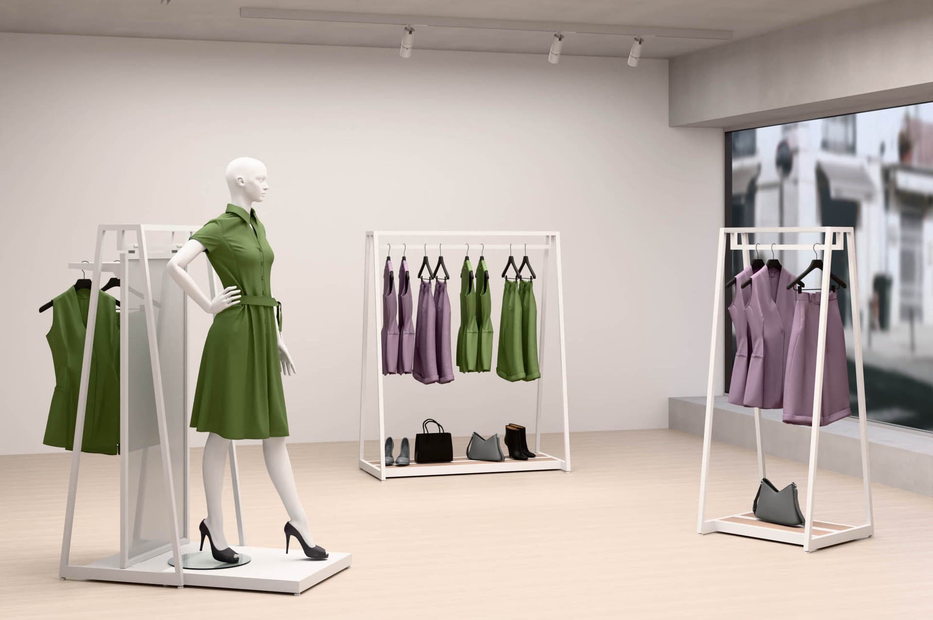 Retail clothes rack with dual sided design 