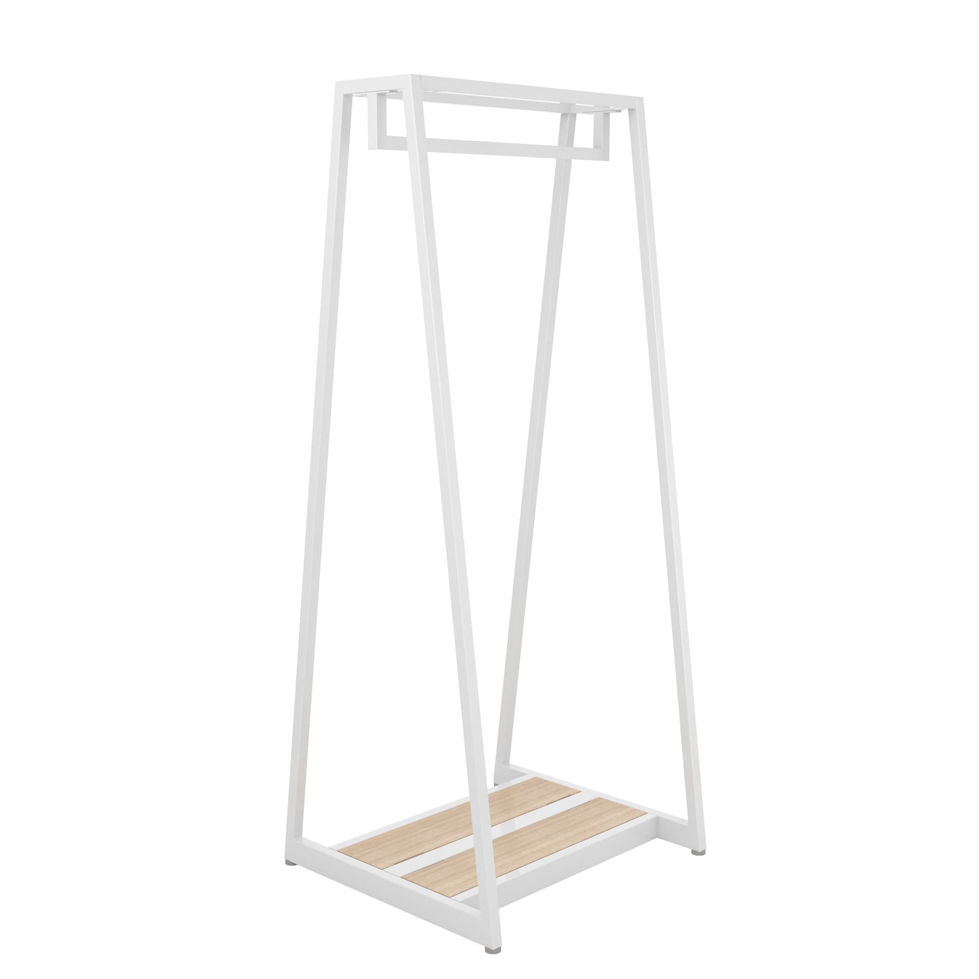 Retail clothes rack with steel tubing construction 