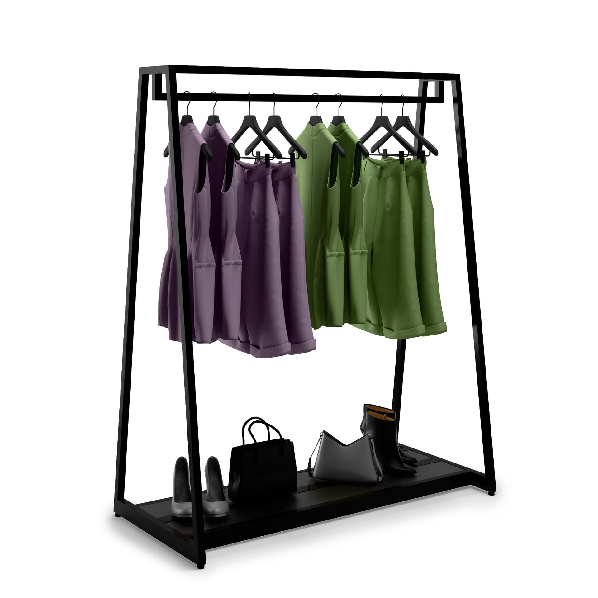 Retail clothes rack with melamine MDF base inserts