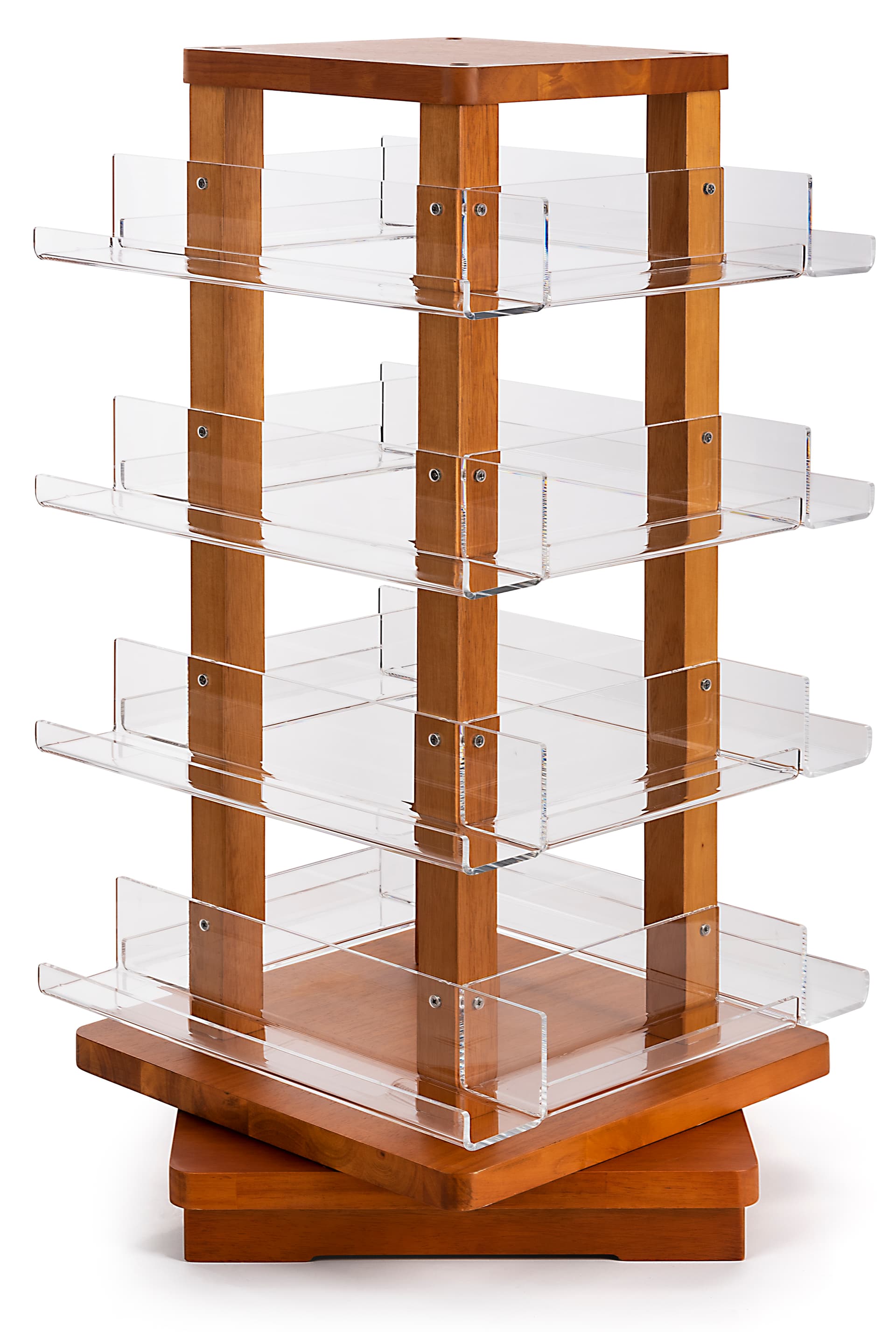 Spinning wooden literature holder with countertop placement style 