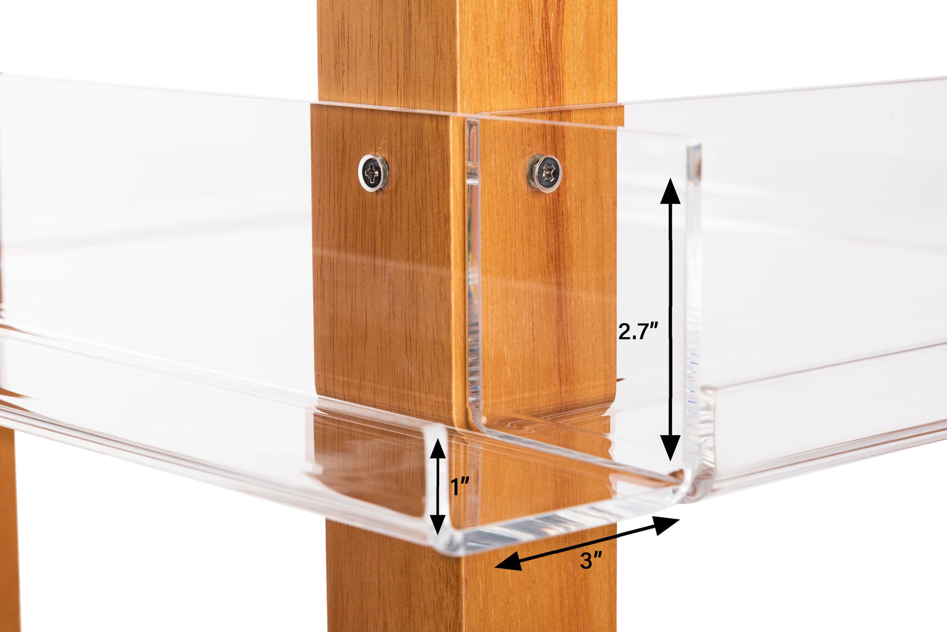 Spinning wooden literature holder feature shelves with 1 inch tall ledge 