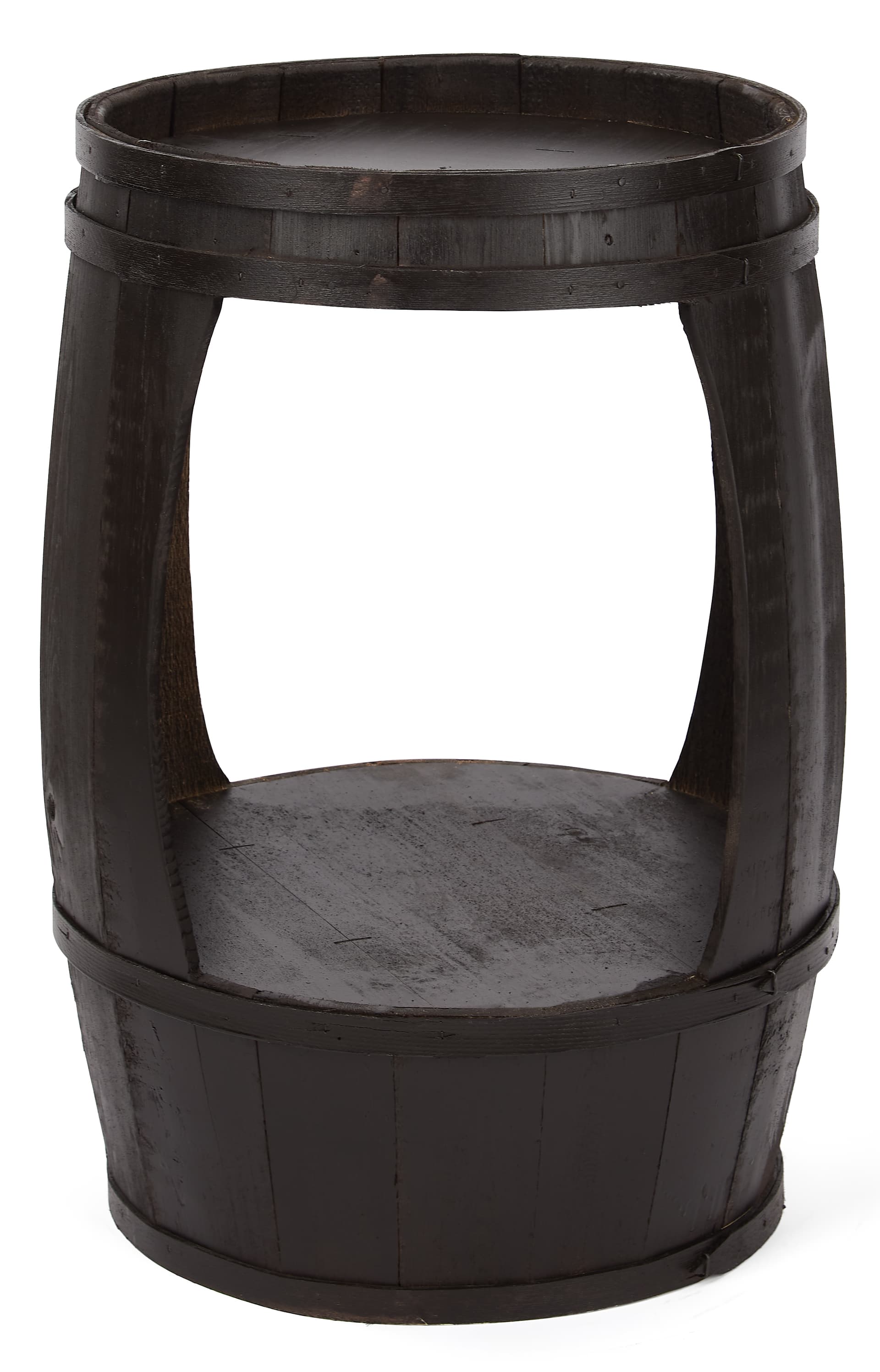 Barrel display with 14 inch wide by 17 inch tall center opening