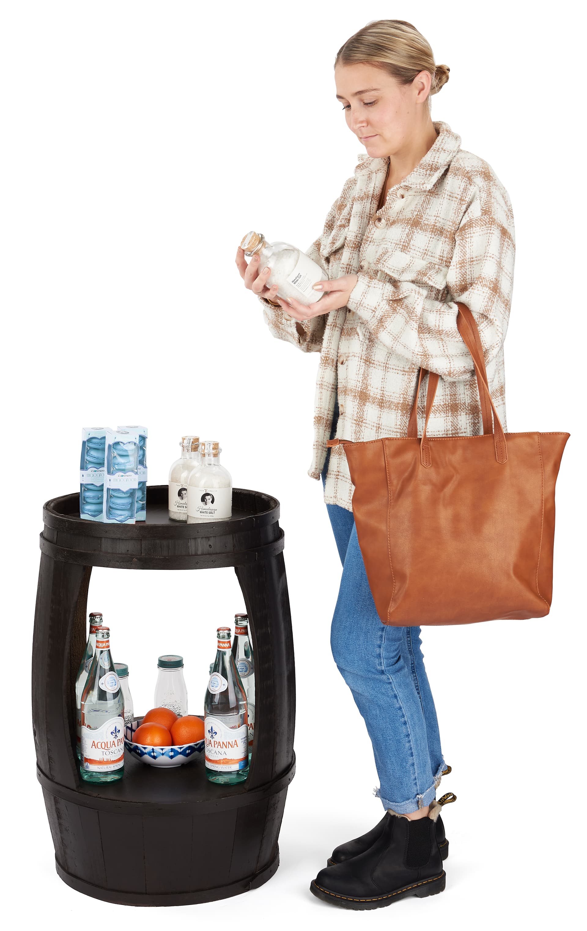 Barrel display with overall height of 30 inches