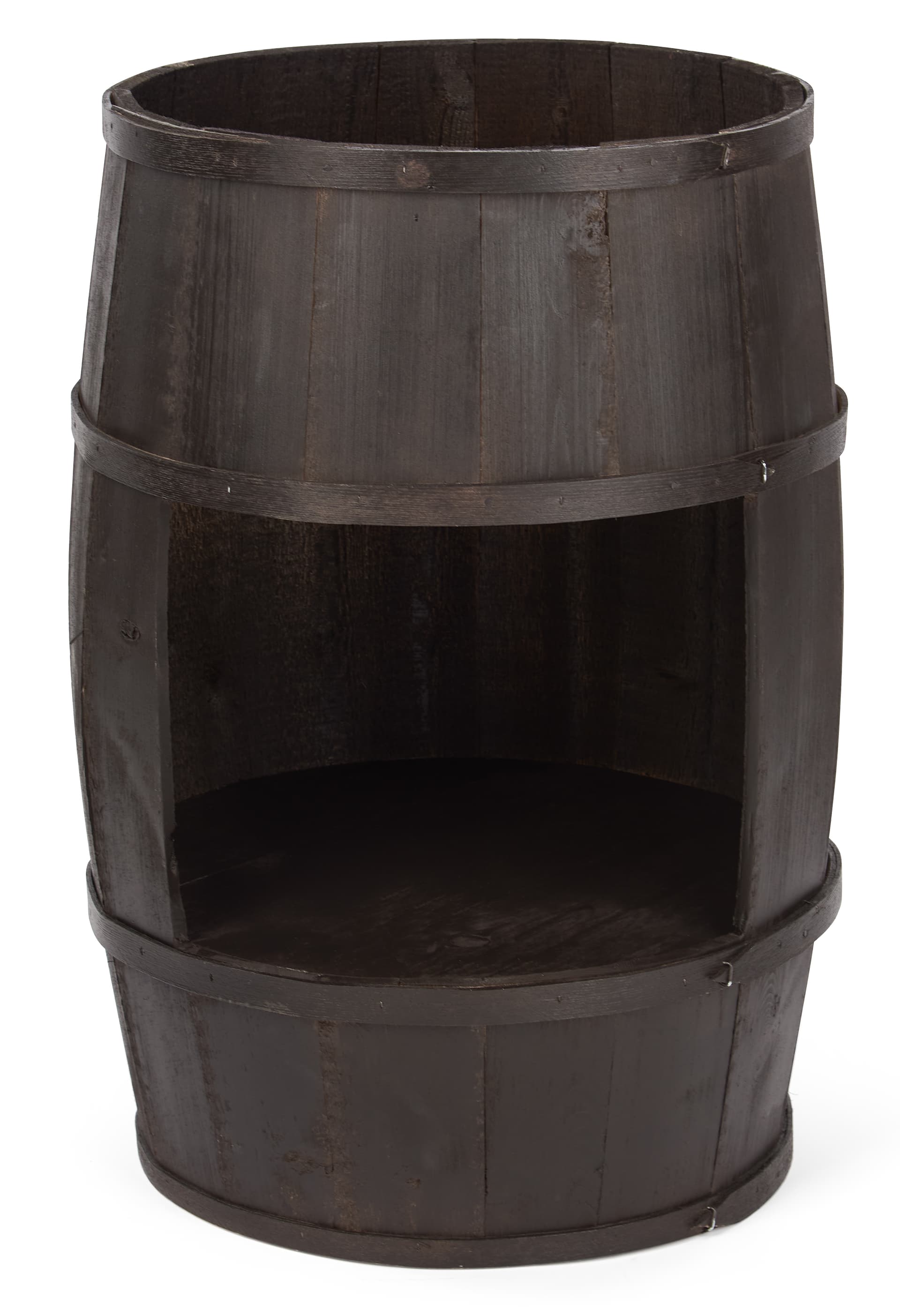 Bourbon barrel display case with smooth to touch finish