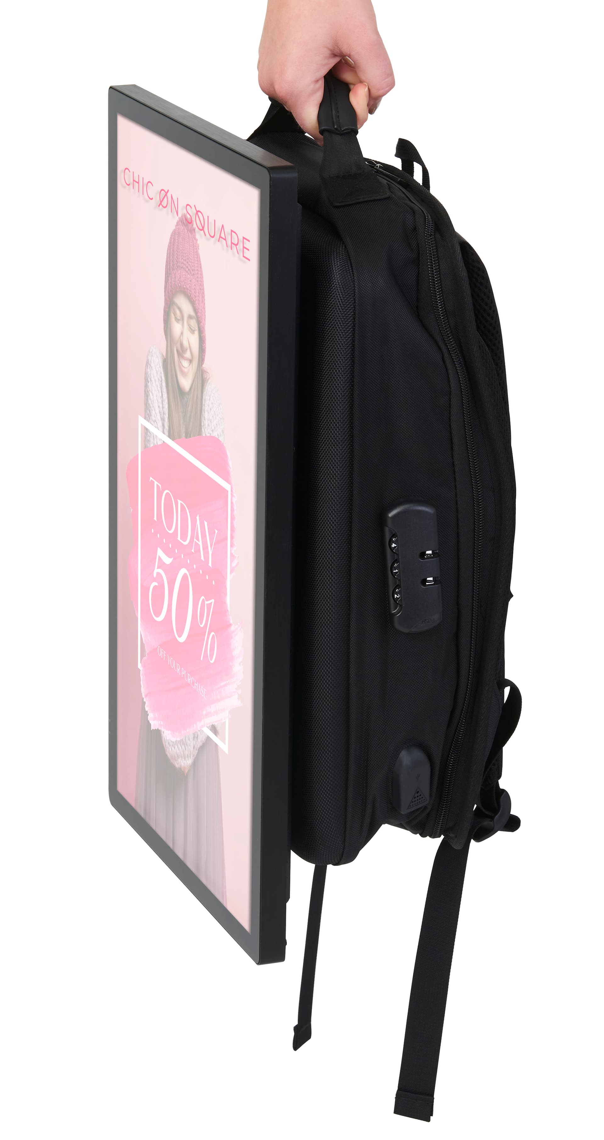 Digital backpack billboard with handle
