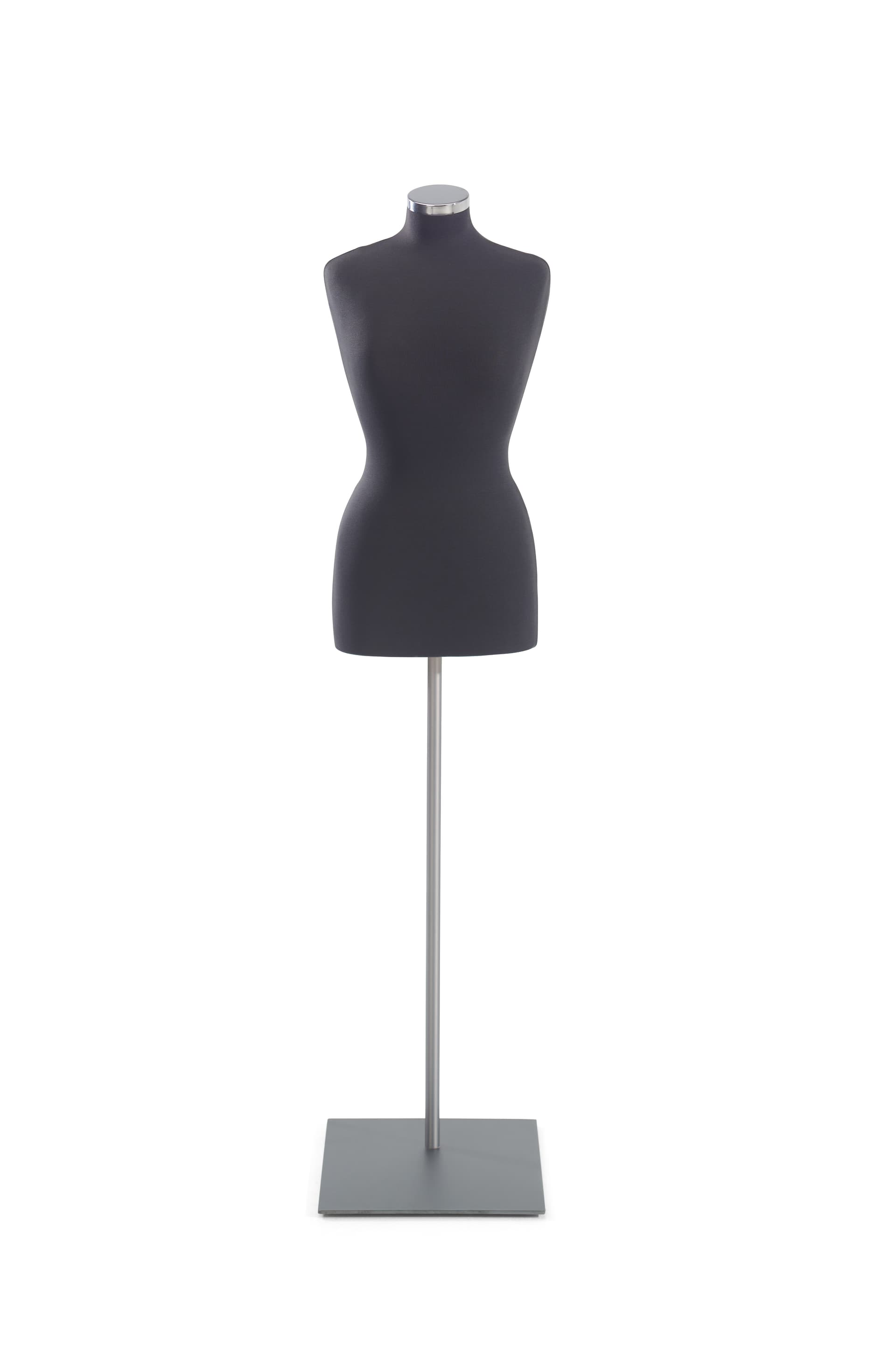 Female body form mannequin with flat metal base