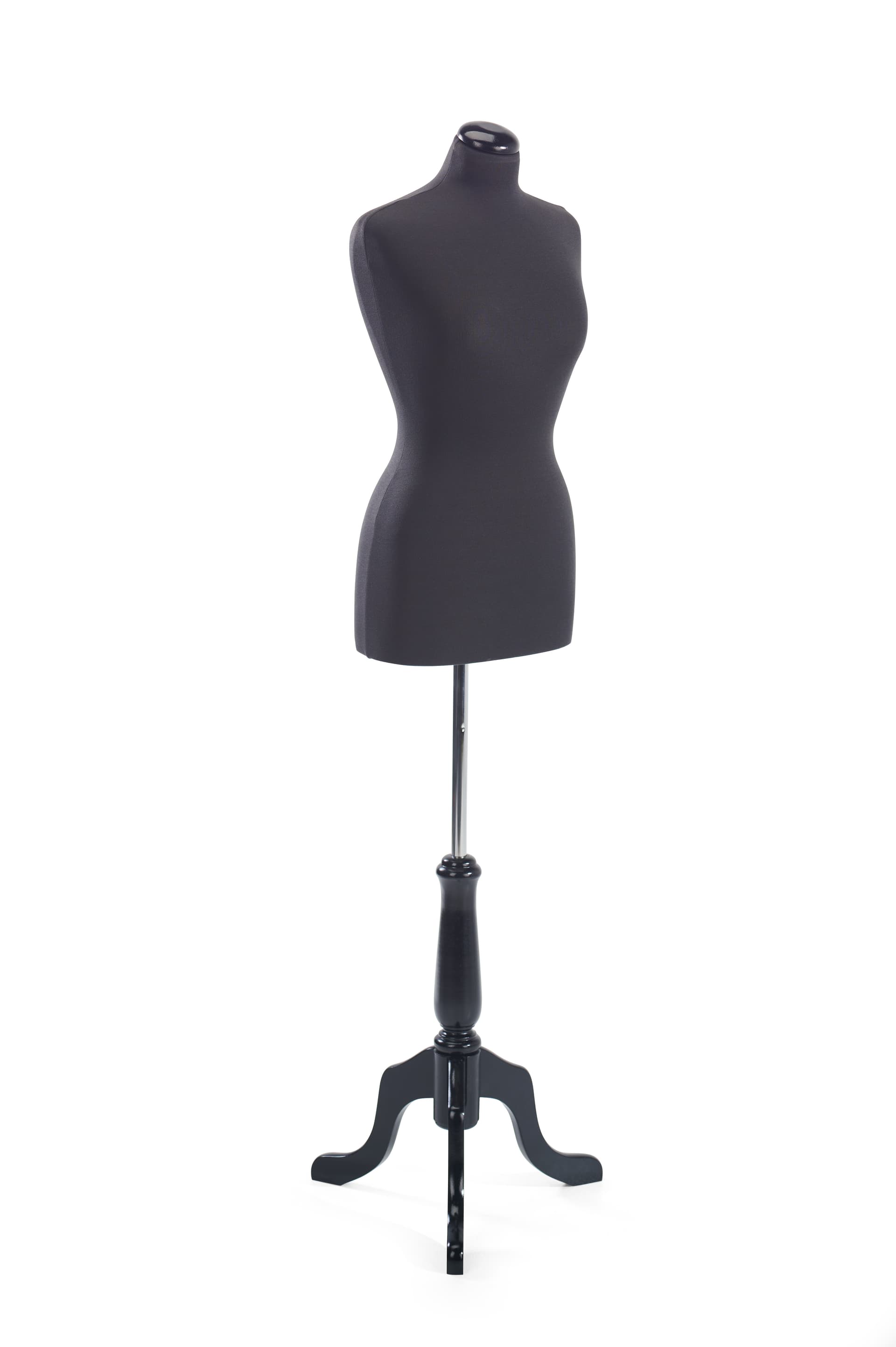 Female body form mannequin with black fabric covered form