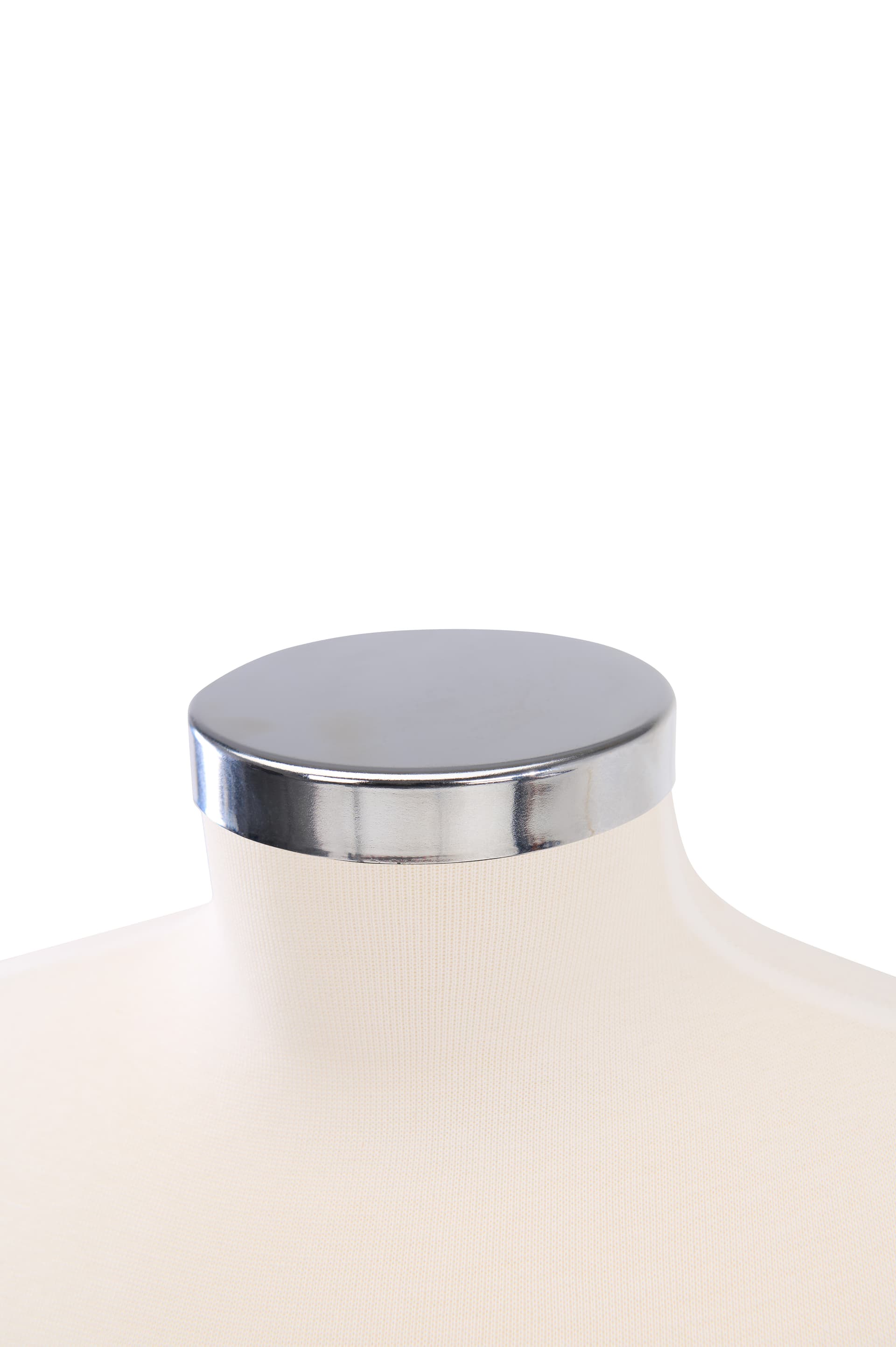 Female body form mannequin with chrome neck cap