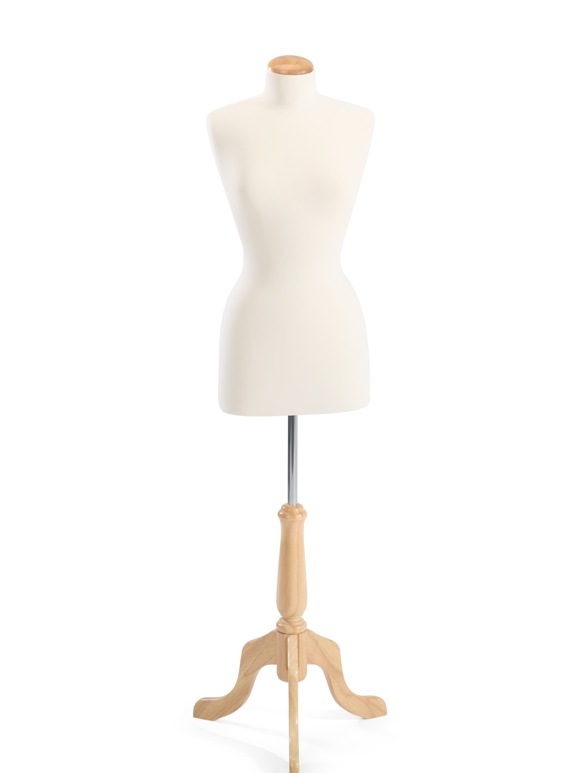 Female body form mannequin with tripod base