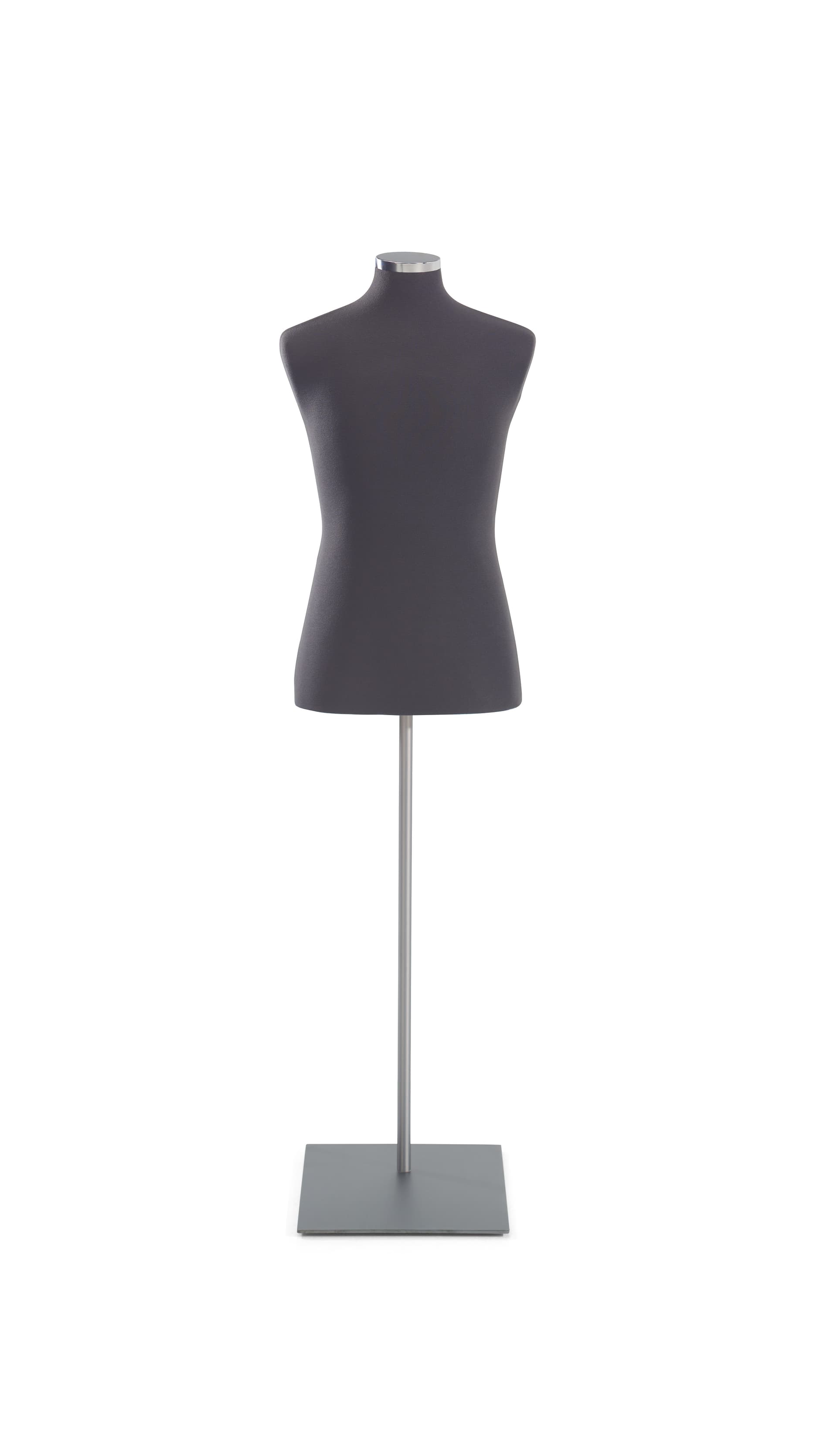Male mannequin body with brushed chrome base