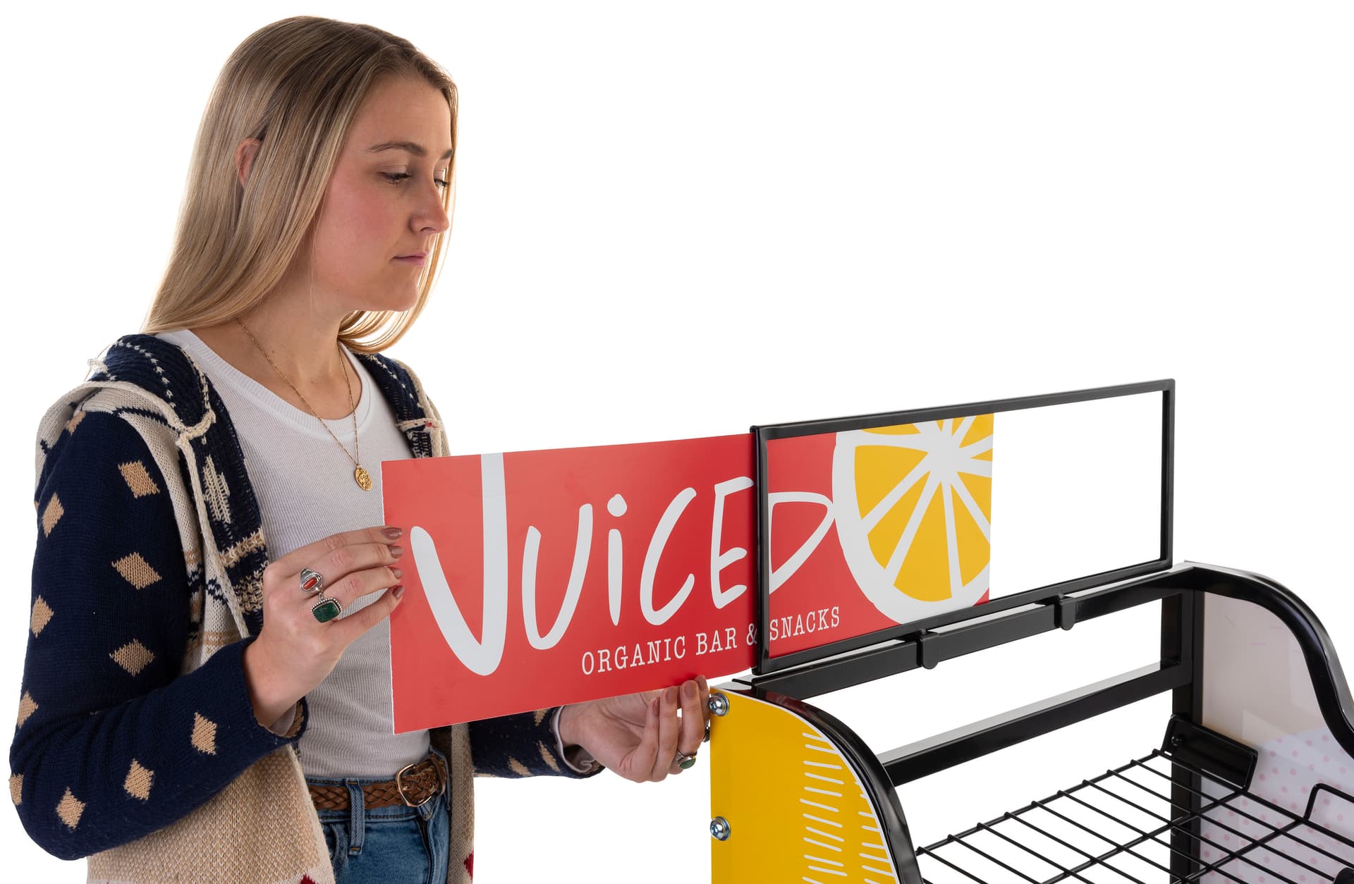 Bakers rack cart signage for BAKCRT4NBK is made of flexible styrene material 