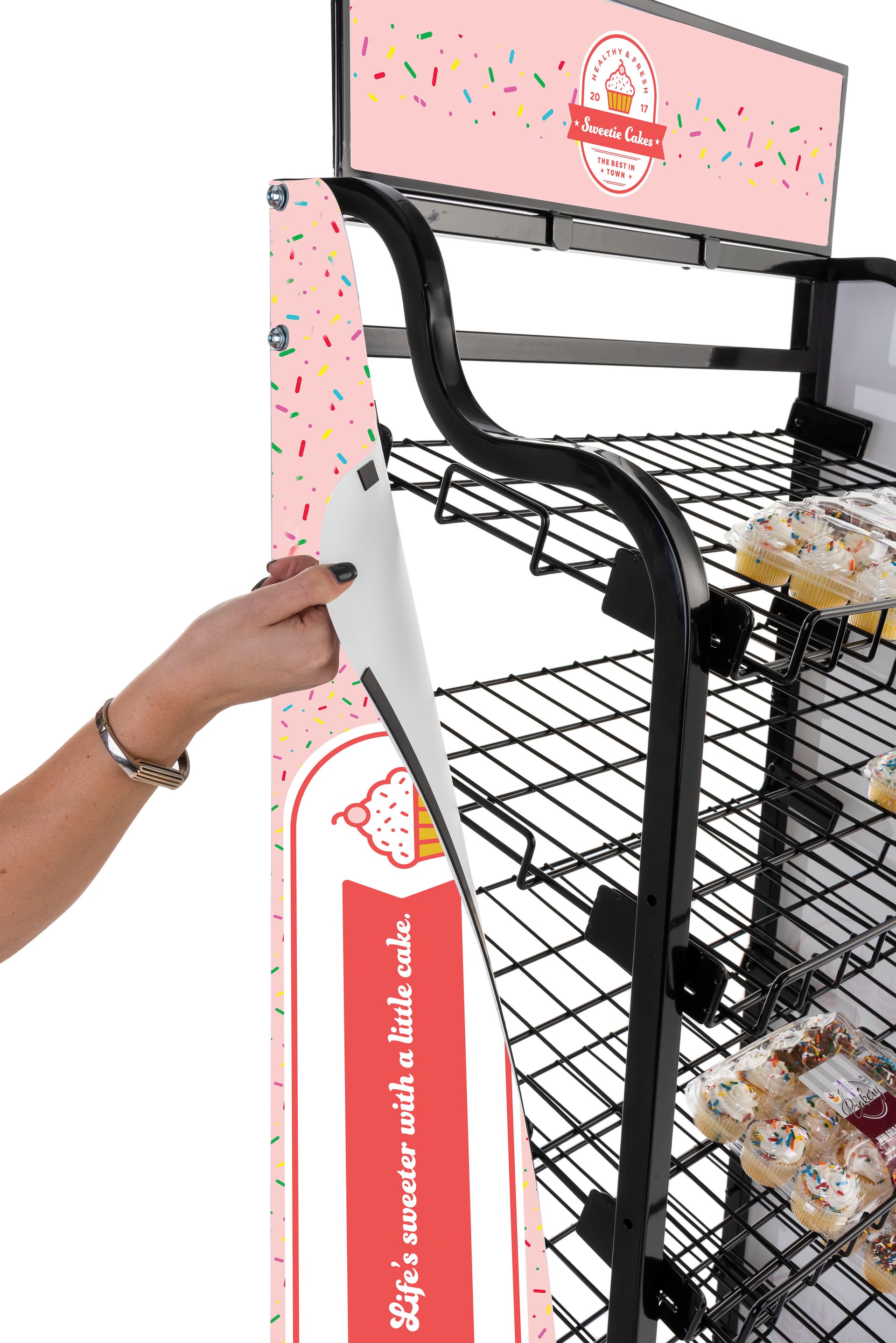 Custom bakery rack signage for BAKCRT6NBK with UV printed graphic panels 