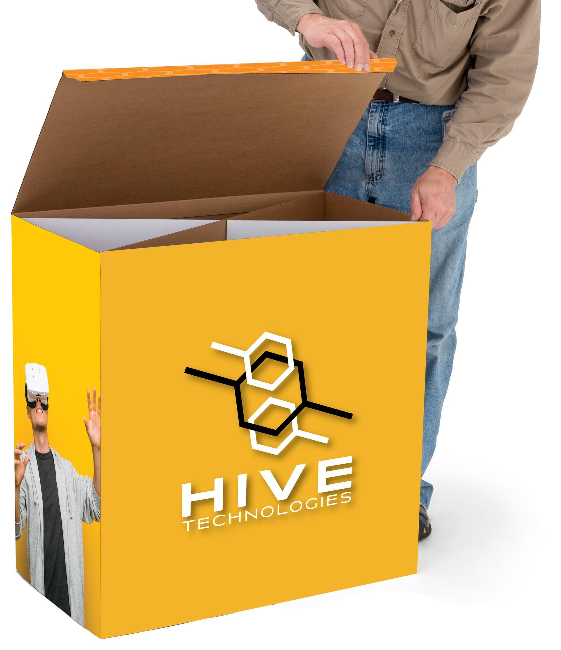 Printed cardboard platform riser with personalized UV printed graphics