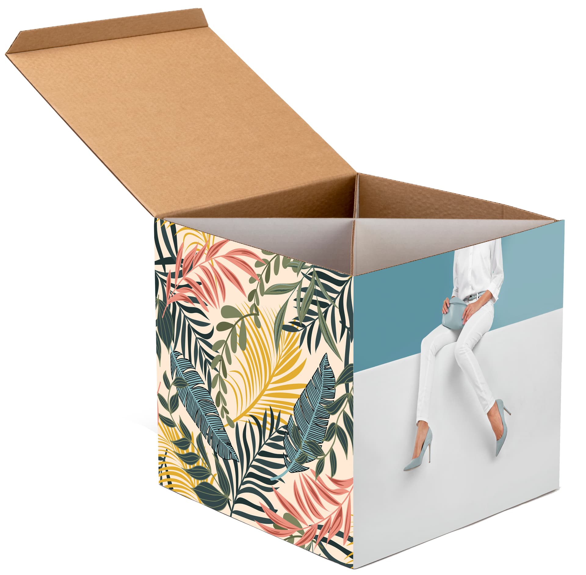Custom corrugated display cube with high-quality UV printing