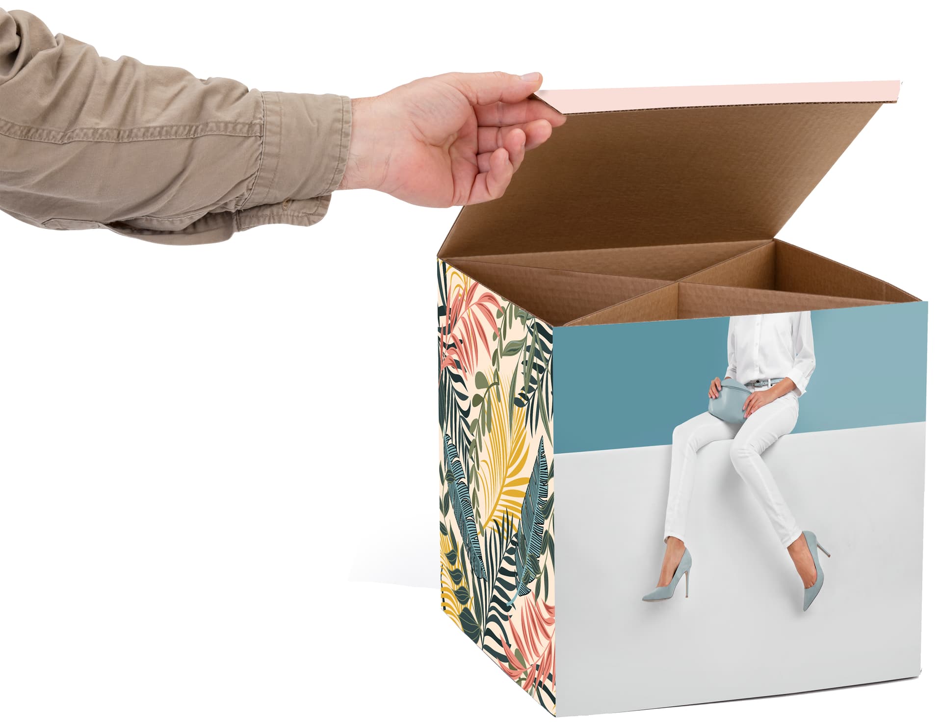 Custom corrugated display cube with 5-sided design 