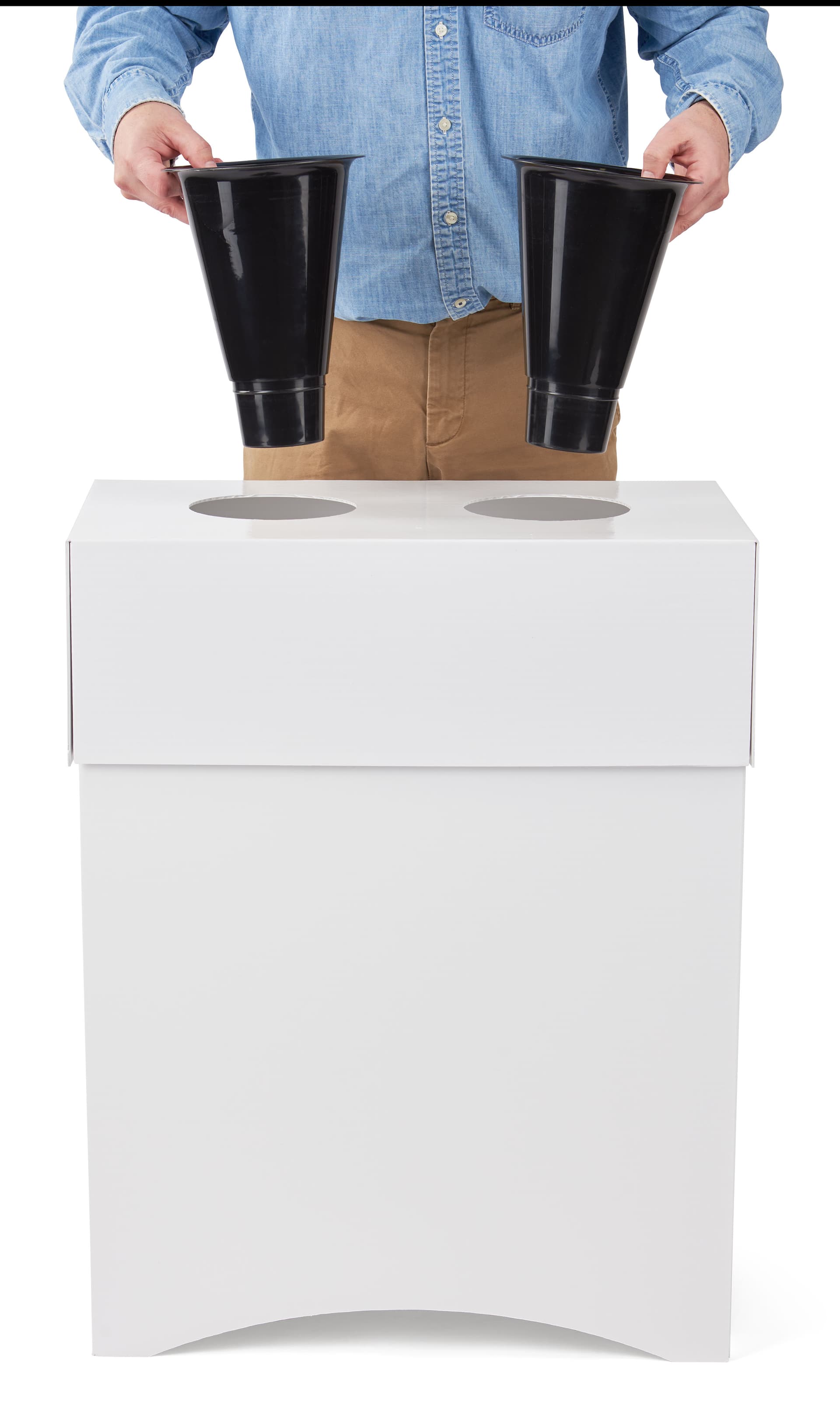 Retail flower display stands with two removable plastic buckets
