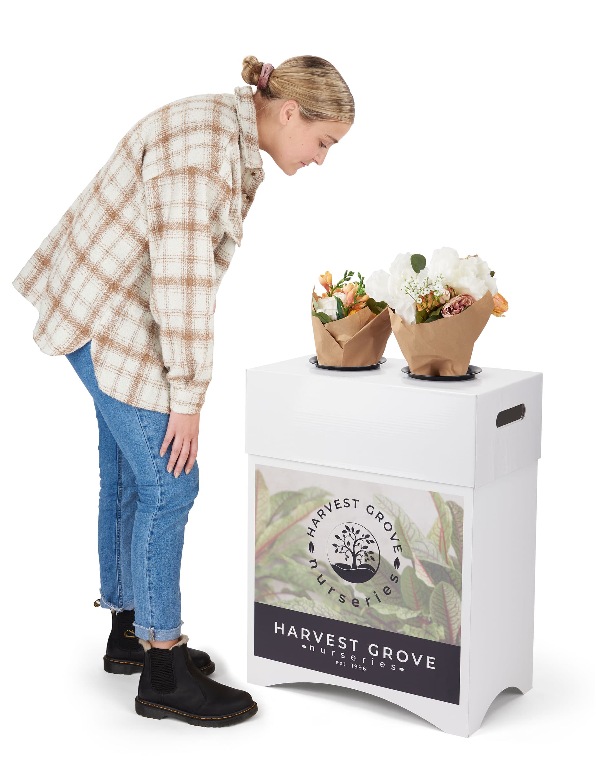 Custom printed flower display stands with overall height of 30.5 inches