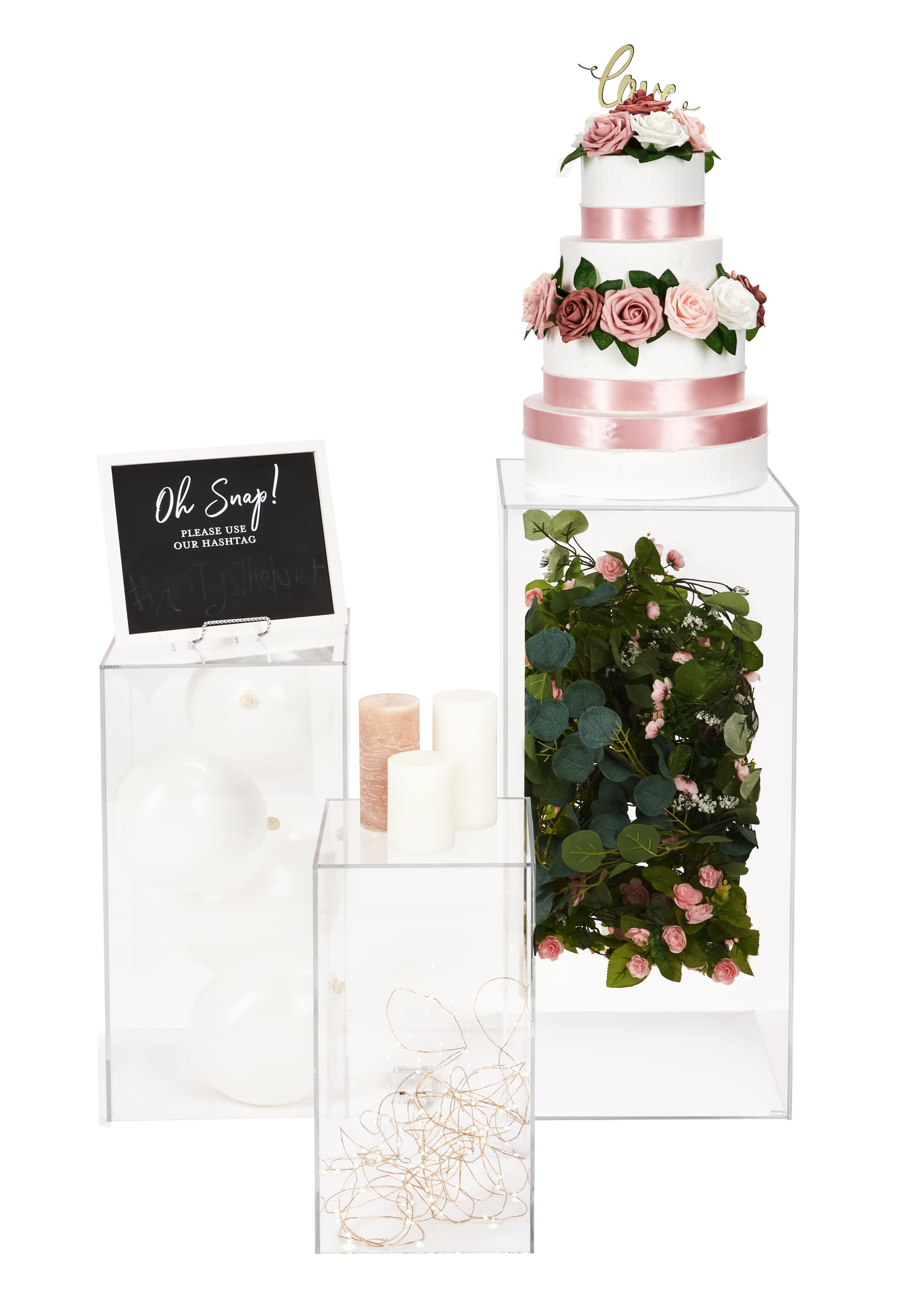 Clear nested display pedestal set with open bottom