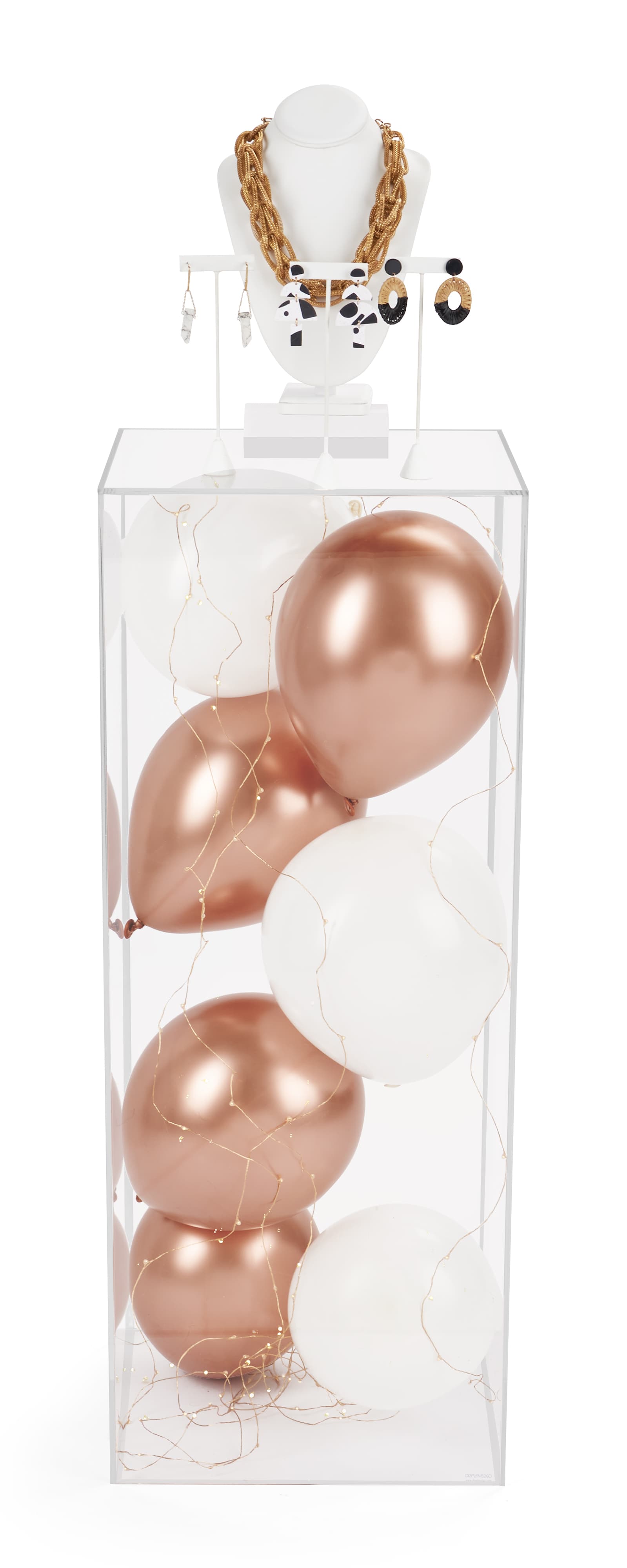 Large clear acrylic retail pedestal display with open bottom