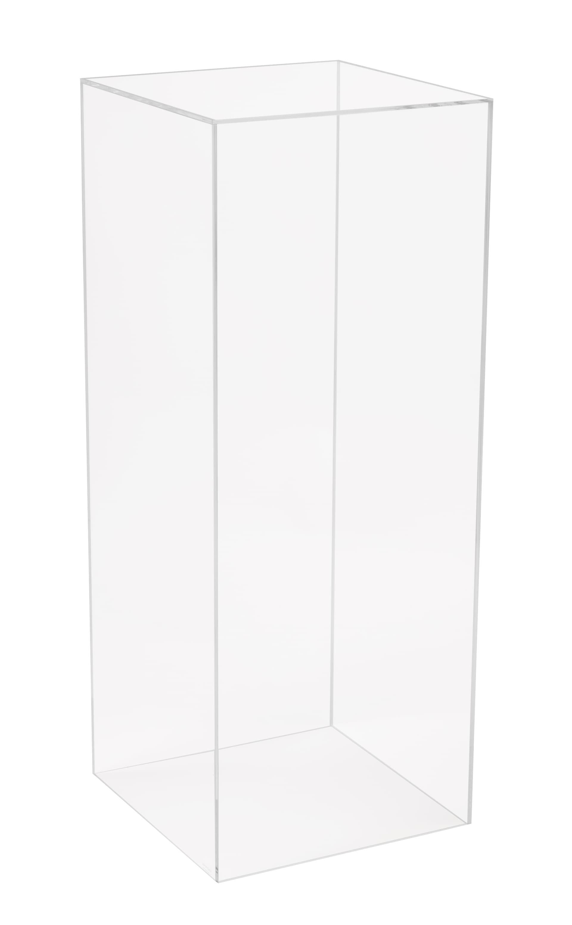 Large clear acrylic retail pedestal display with five sided design