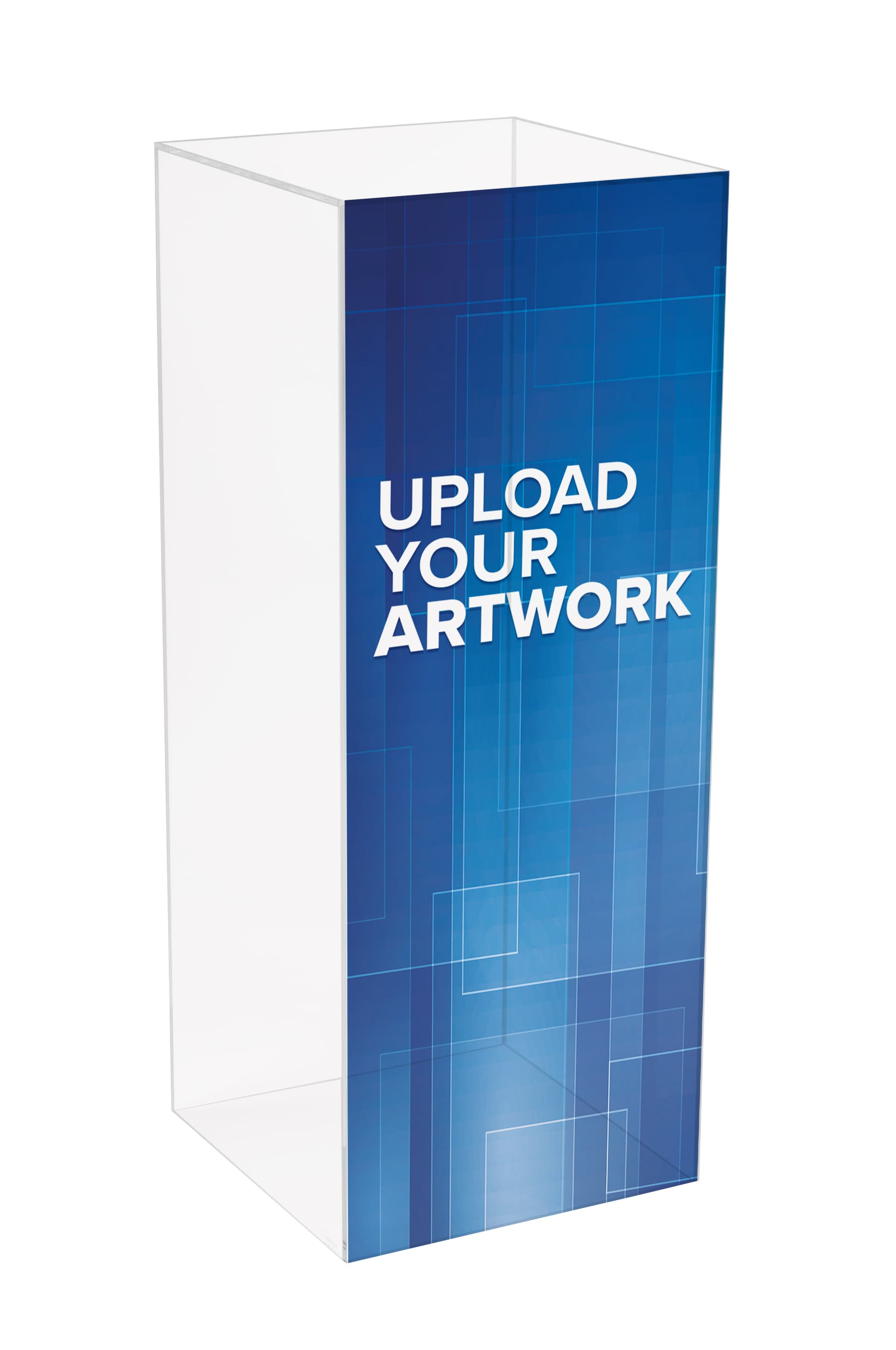 Clear acrylic pedestal with custom graphics and personalized design