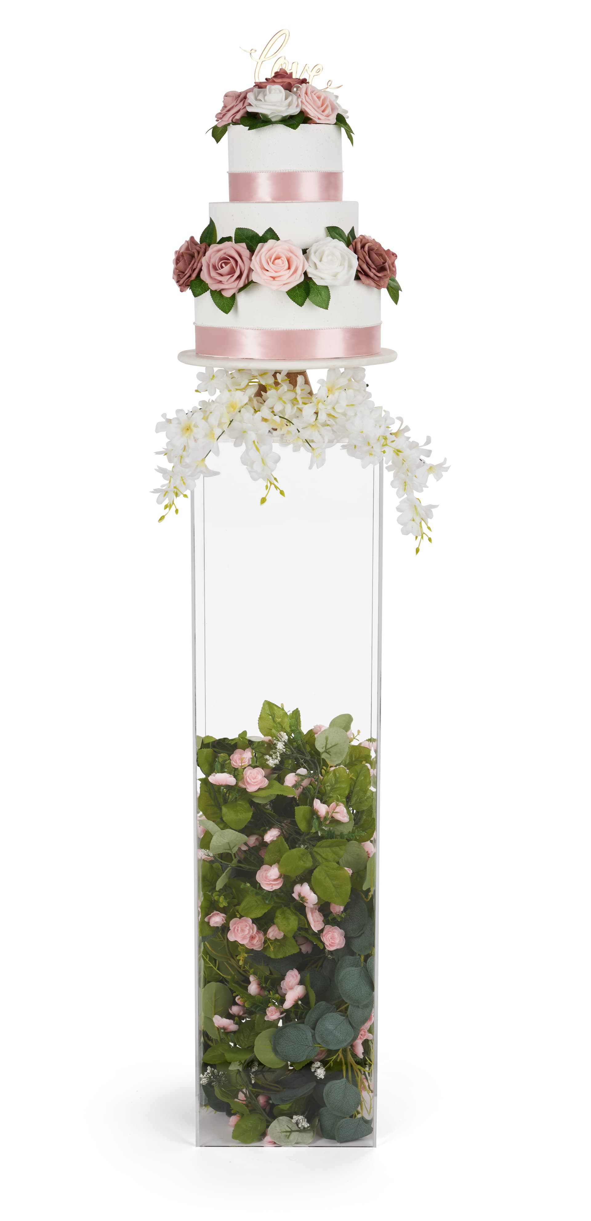 Tall acrylic display pedestal riser with hollow interior 