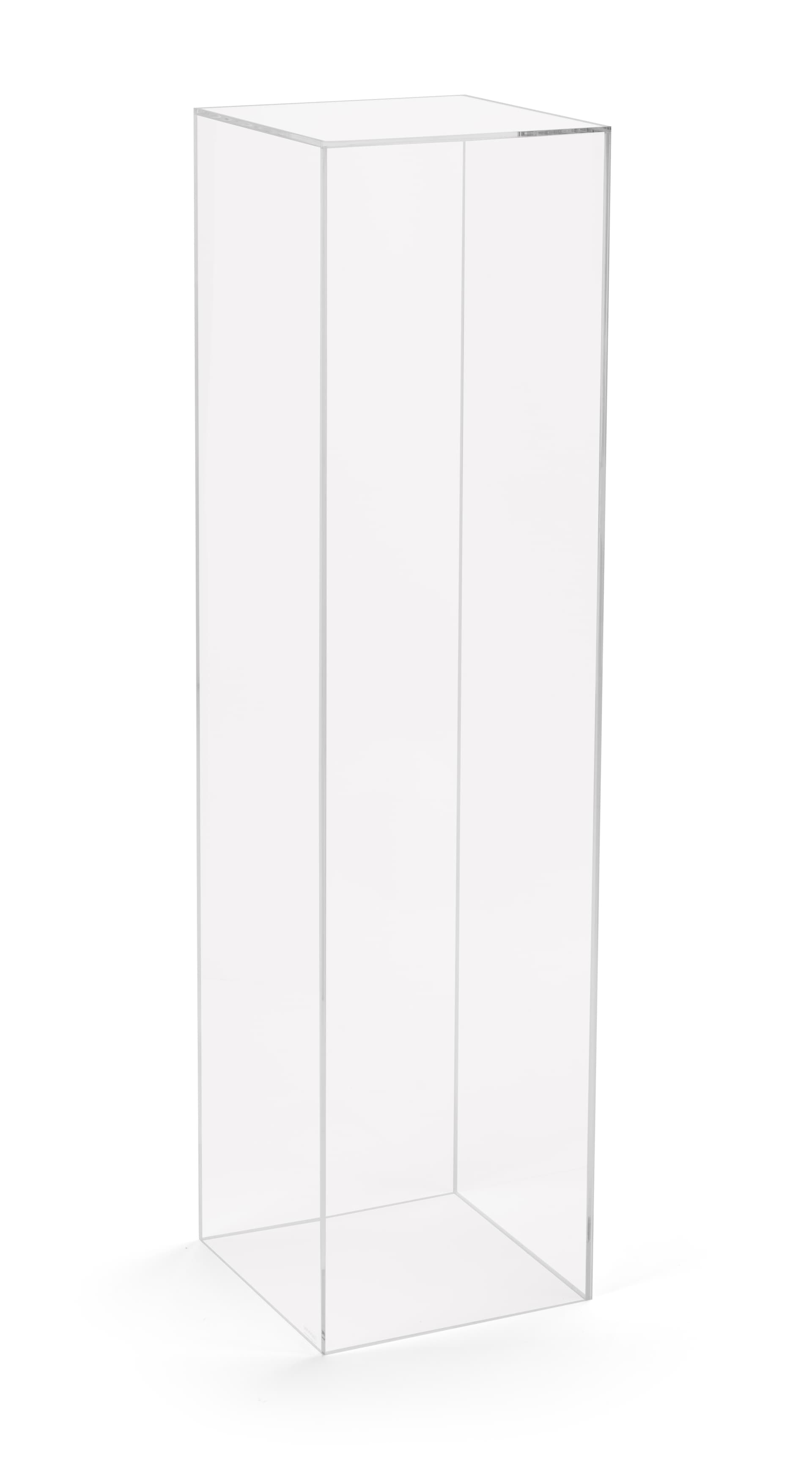Tall acrylic display pedestal riser with 10in x 10in x 40in dimensions