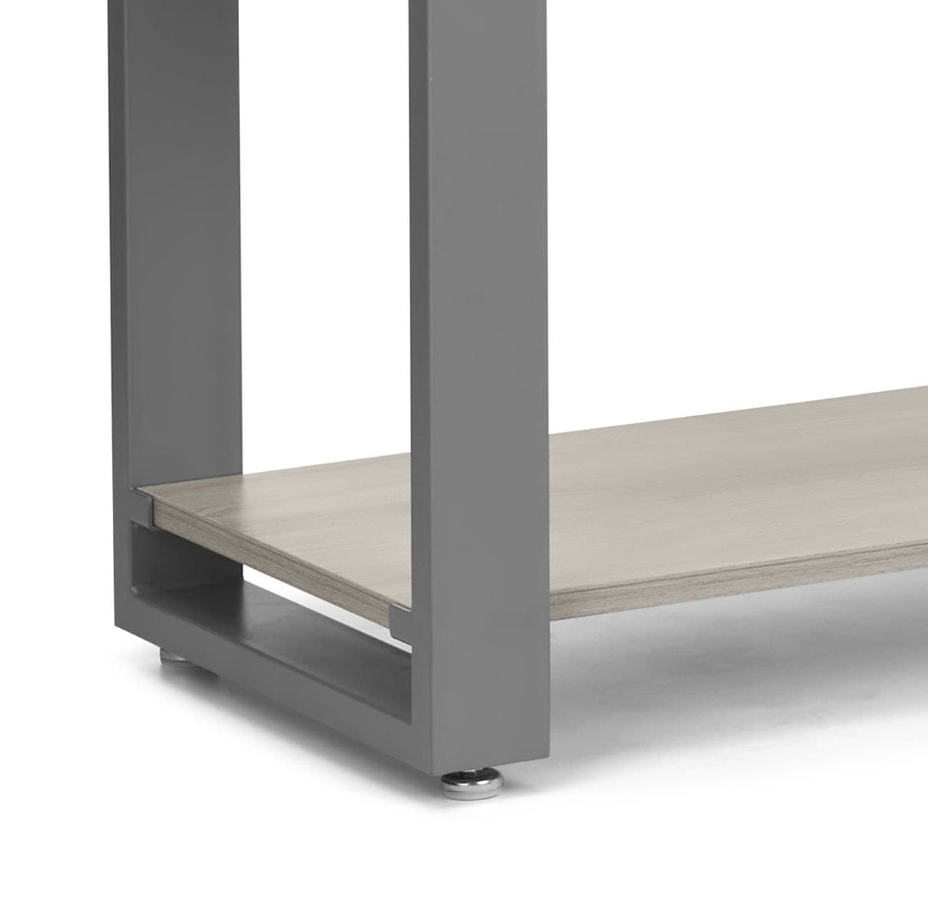 Modern retail display shelving with adjustable foot levels