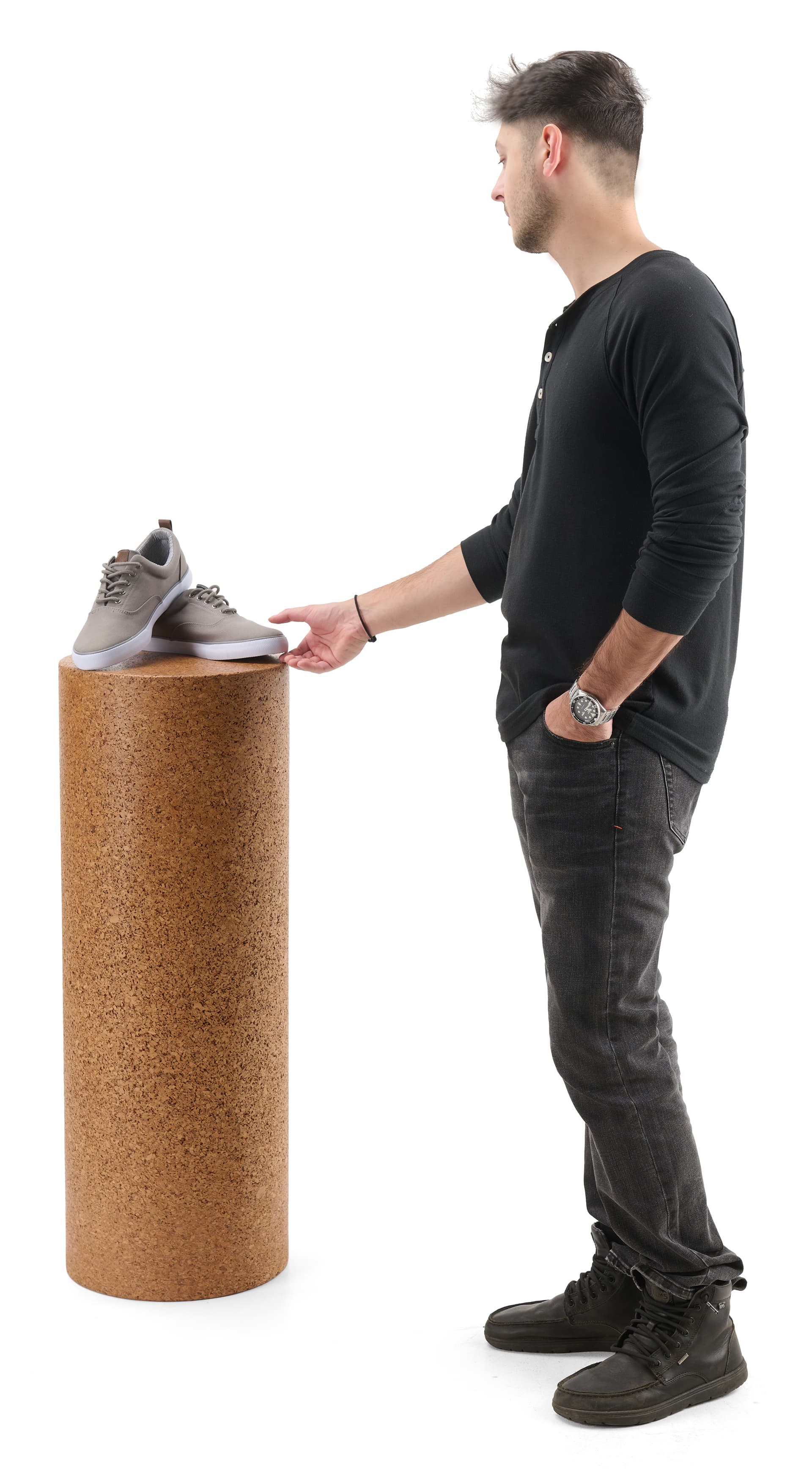 Cork pedestal display with a height of 36 inches