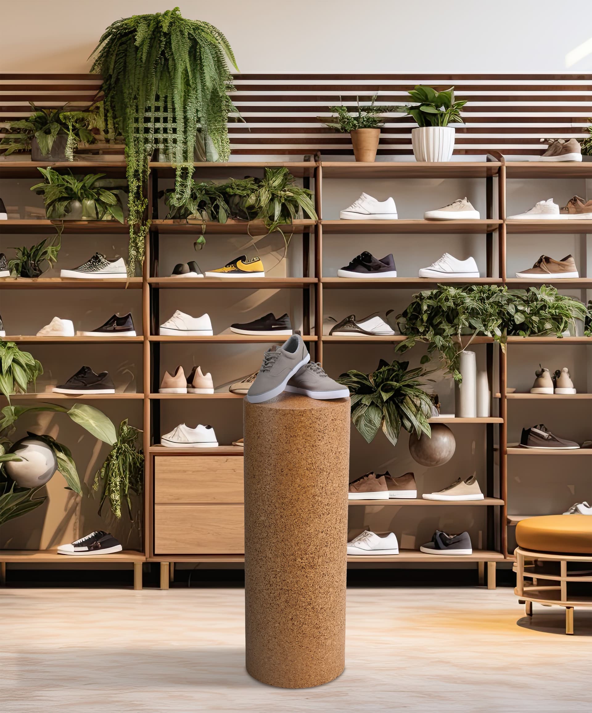 Cork pedestal display with hollow center for portability