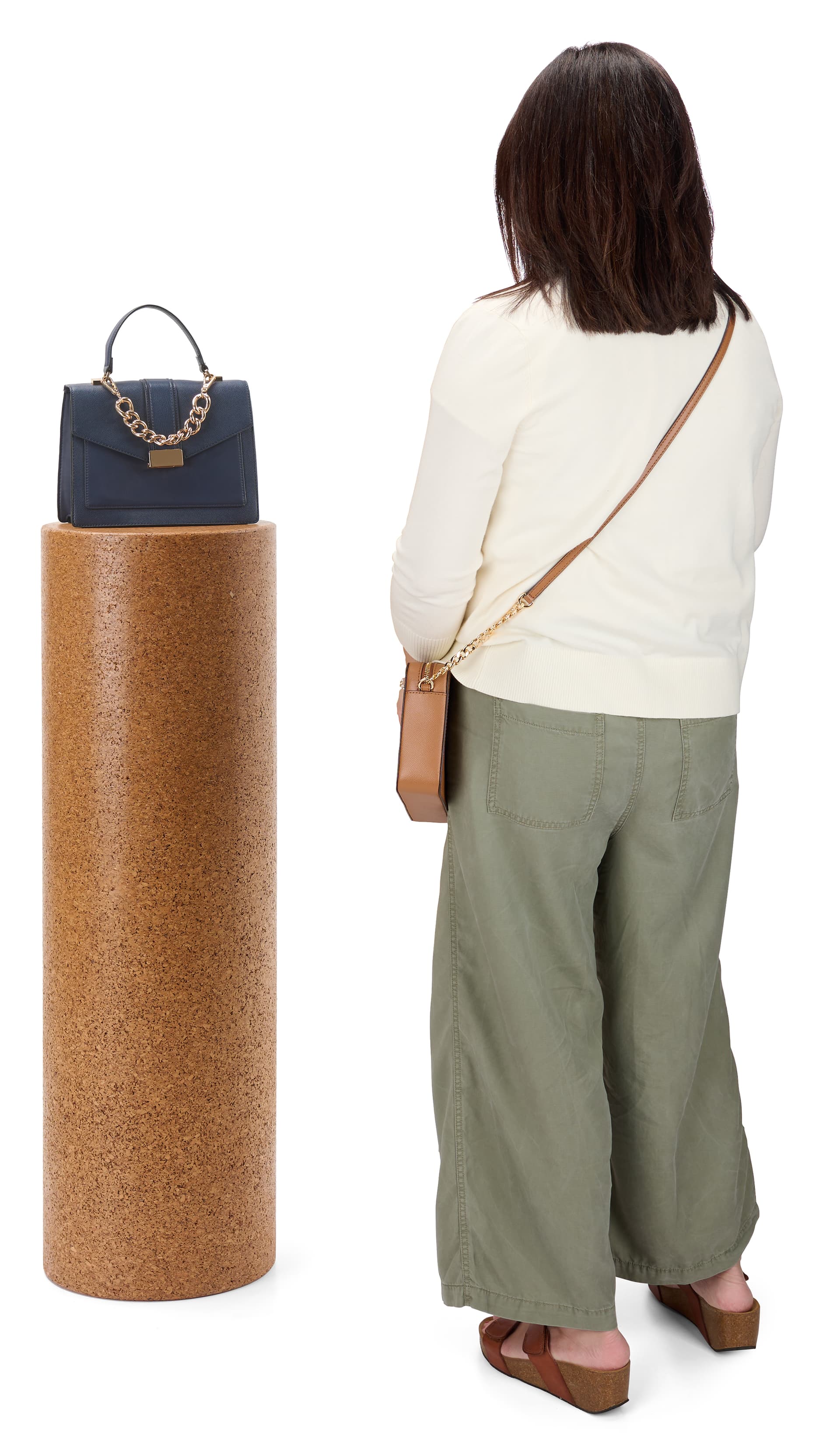 Cork pedestal display with a hollowed center for easier portability 