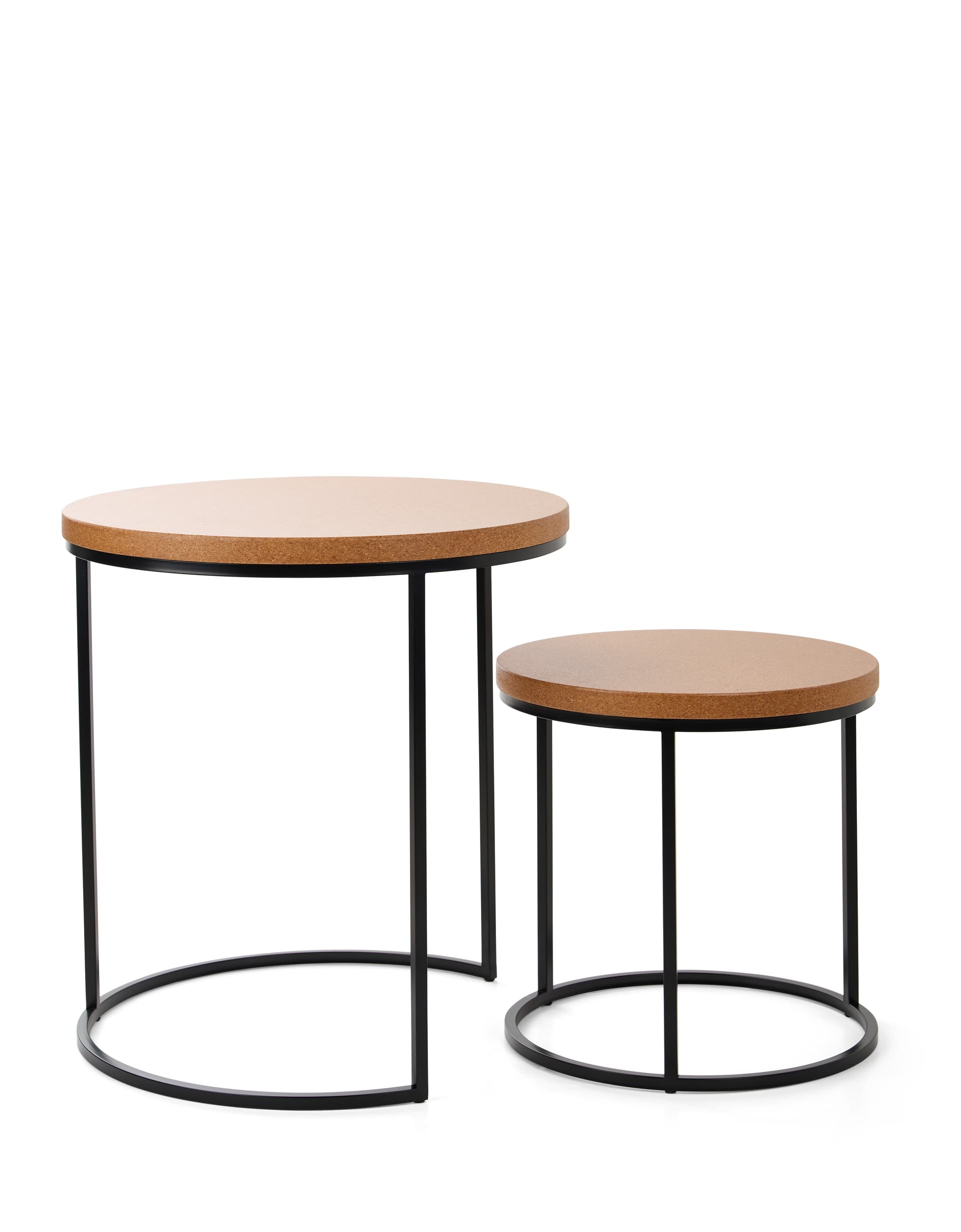 Round cork nesting tables with modern design