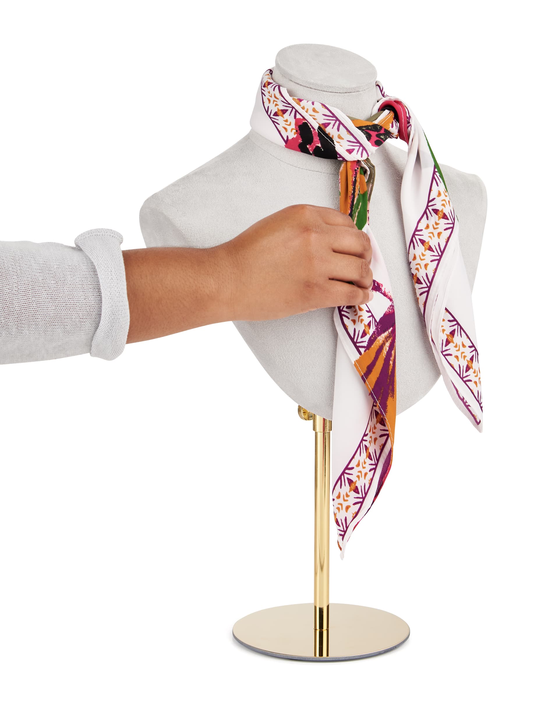 Jewelry bust stand has velvet fabric 