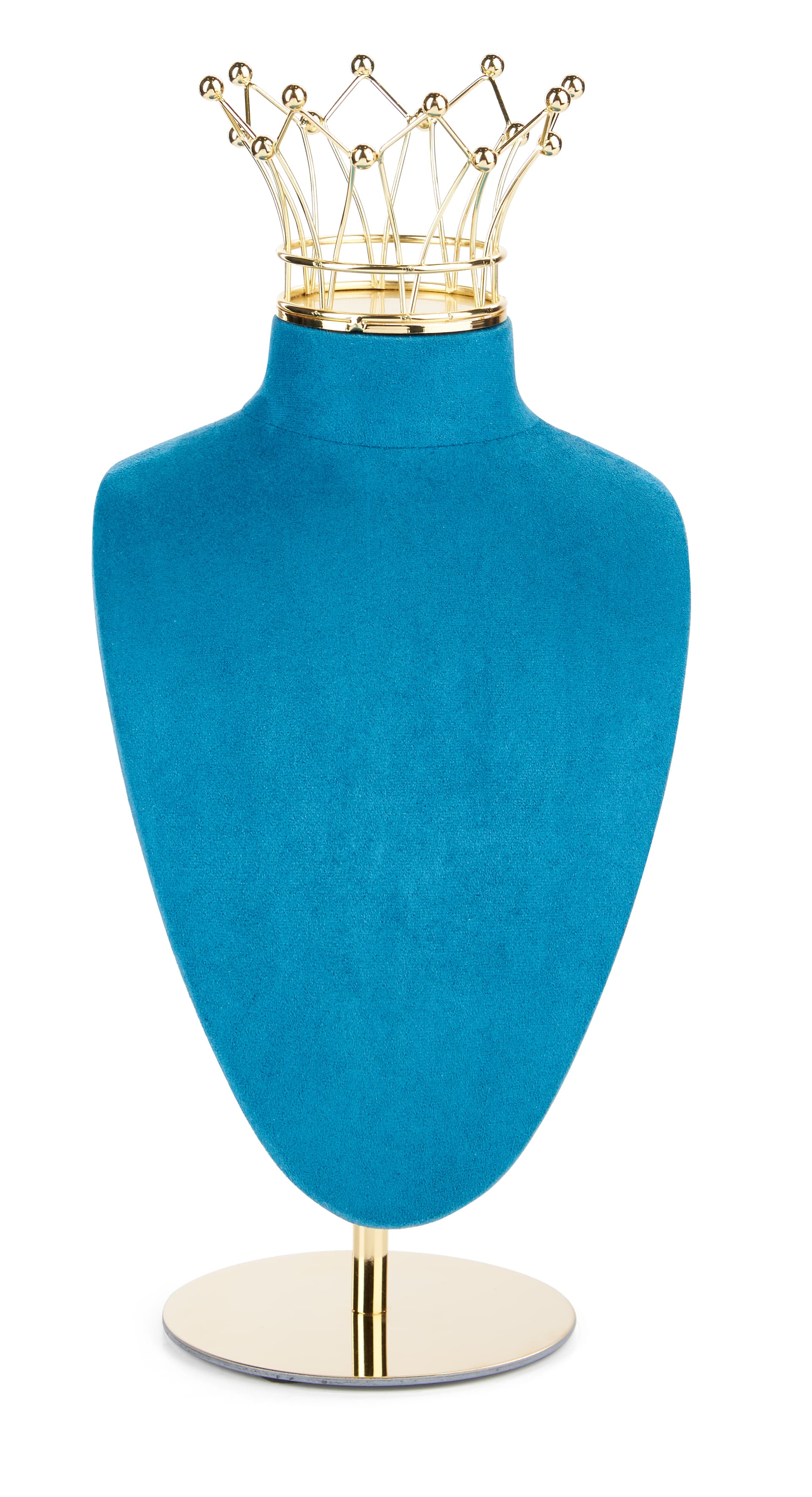 This jewelry bust display stand with crown has an iron pole