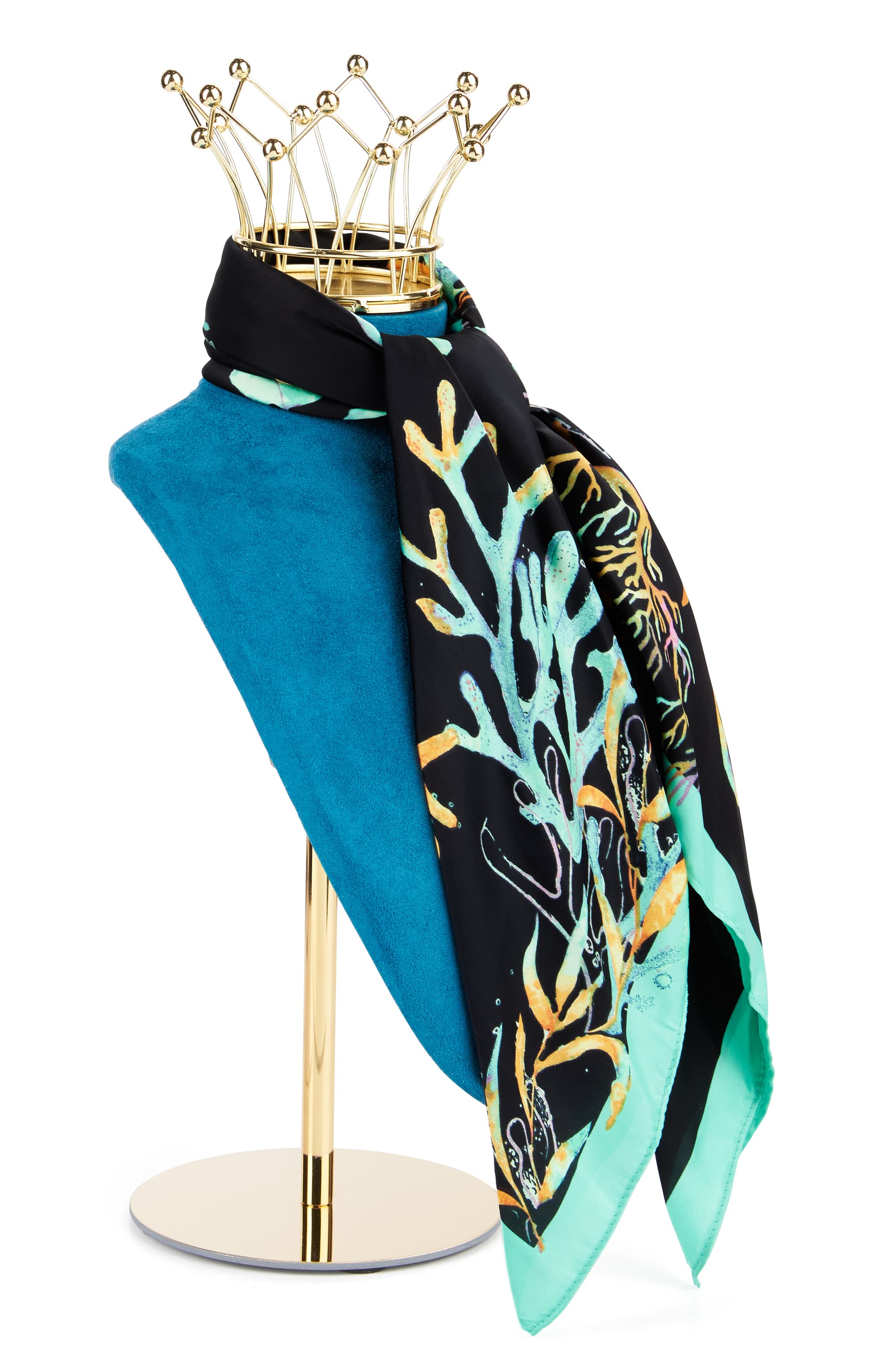 This jewelry bust display stand with crown has an iron base