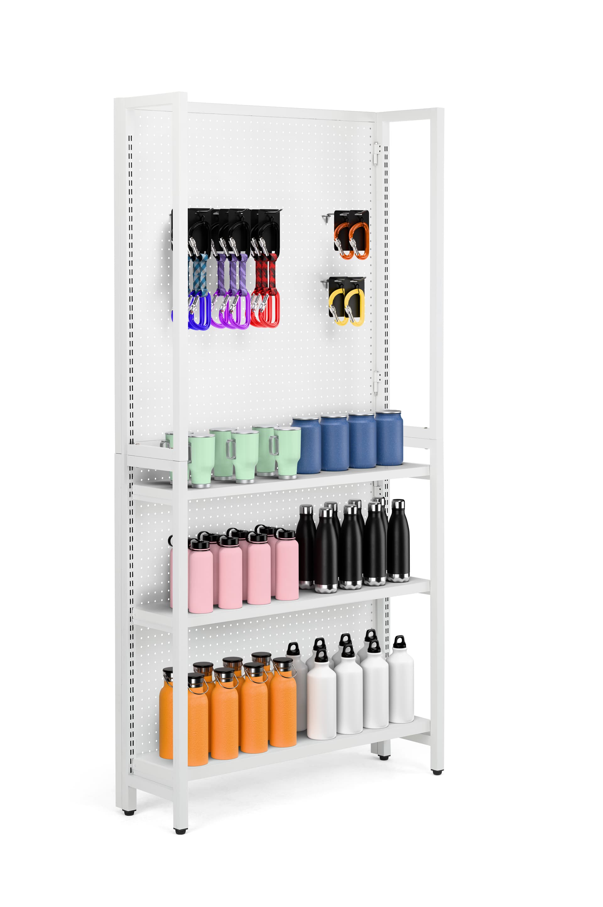Gondola shelving unit with leveling feet
