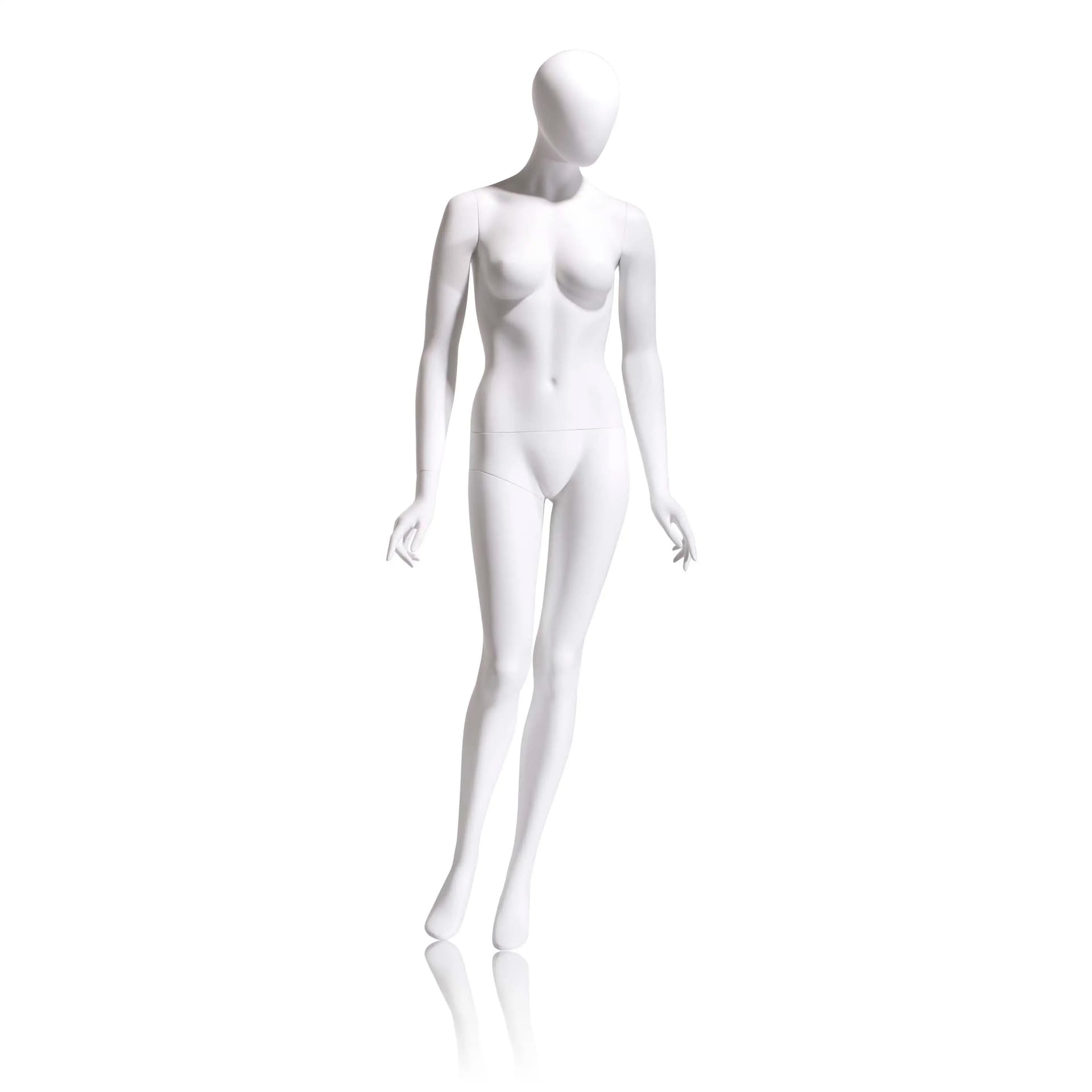 Female full body mannequin in dynamic pose with bent right leg and weight shift