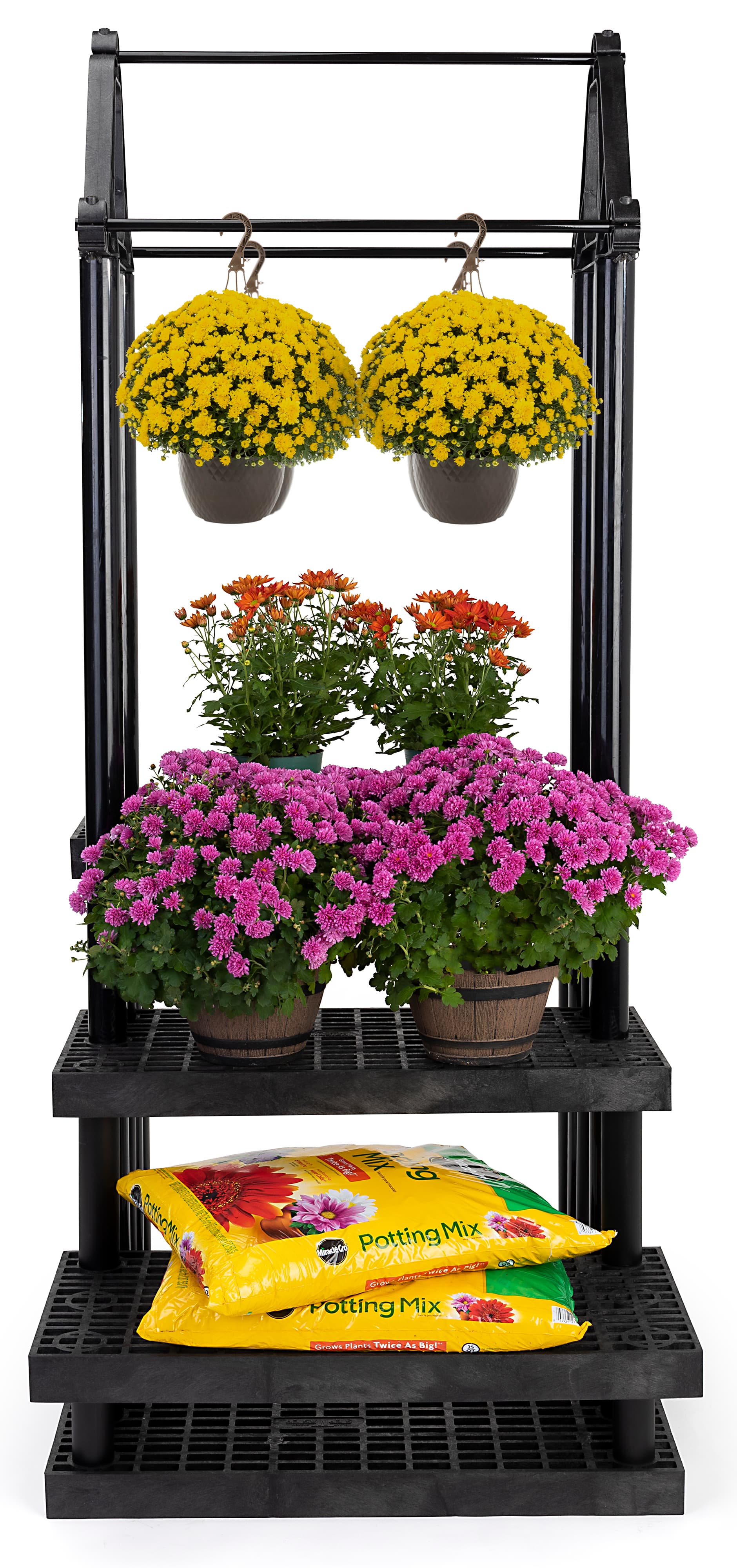 Durable greenhouse shelving merchandising display weighs 72 pounds 