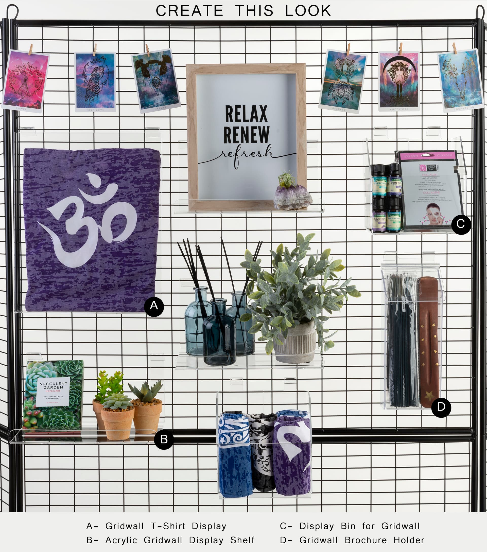 Gridwall t-shirt display with rounded edges