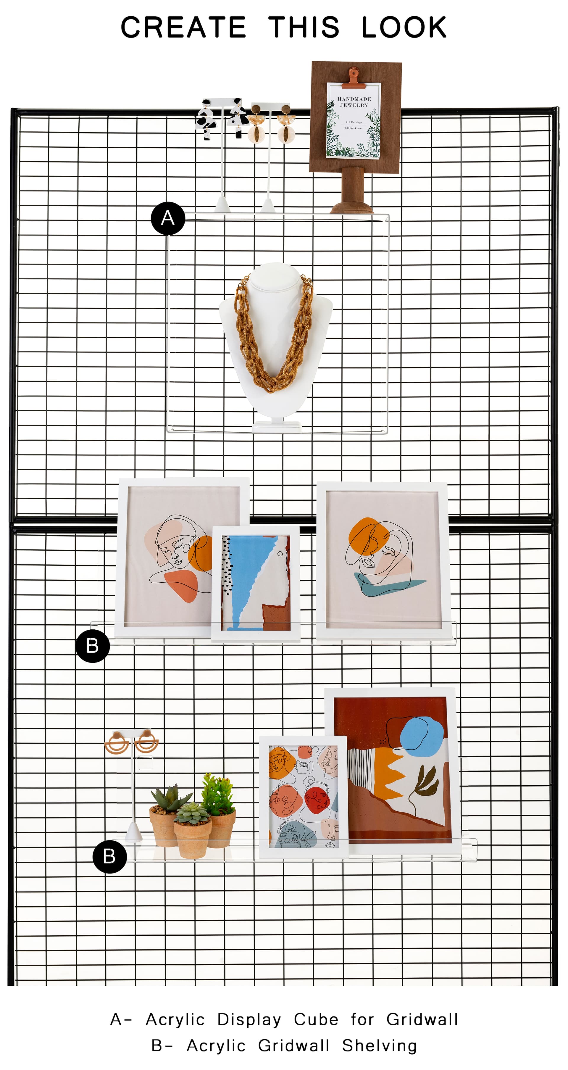 acrylic display cube for gridwall with 5 pound maximum weight capacity 